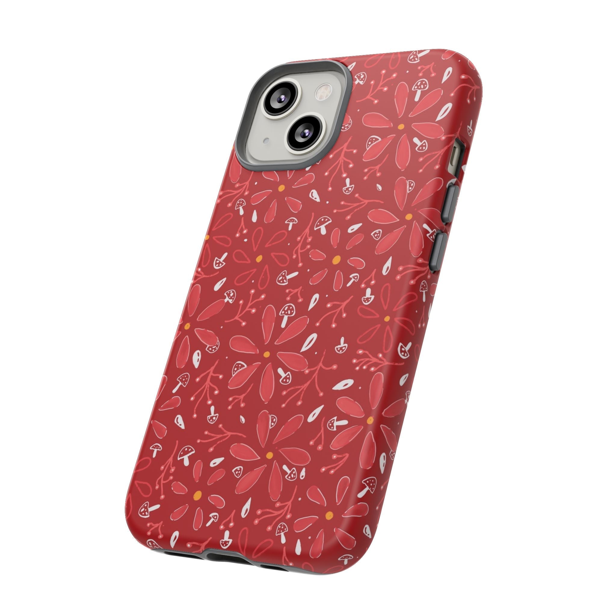 Red Flora Hand Designed Print Tough Cases Printify