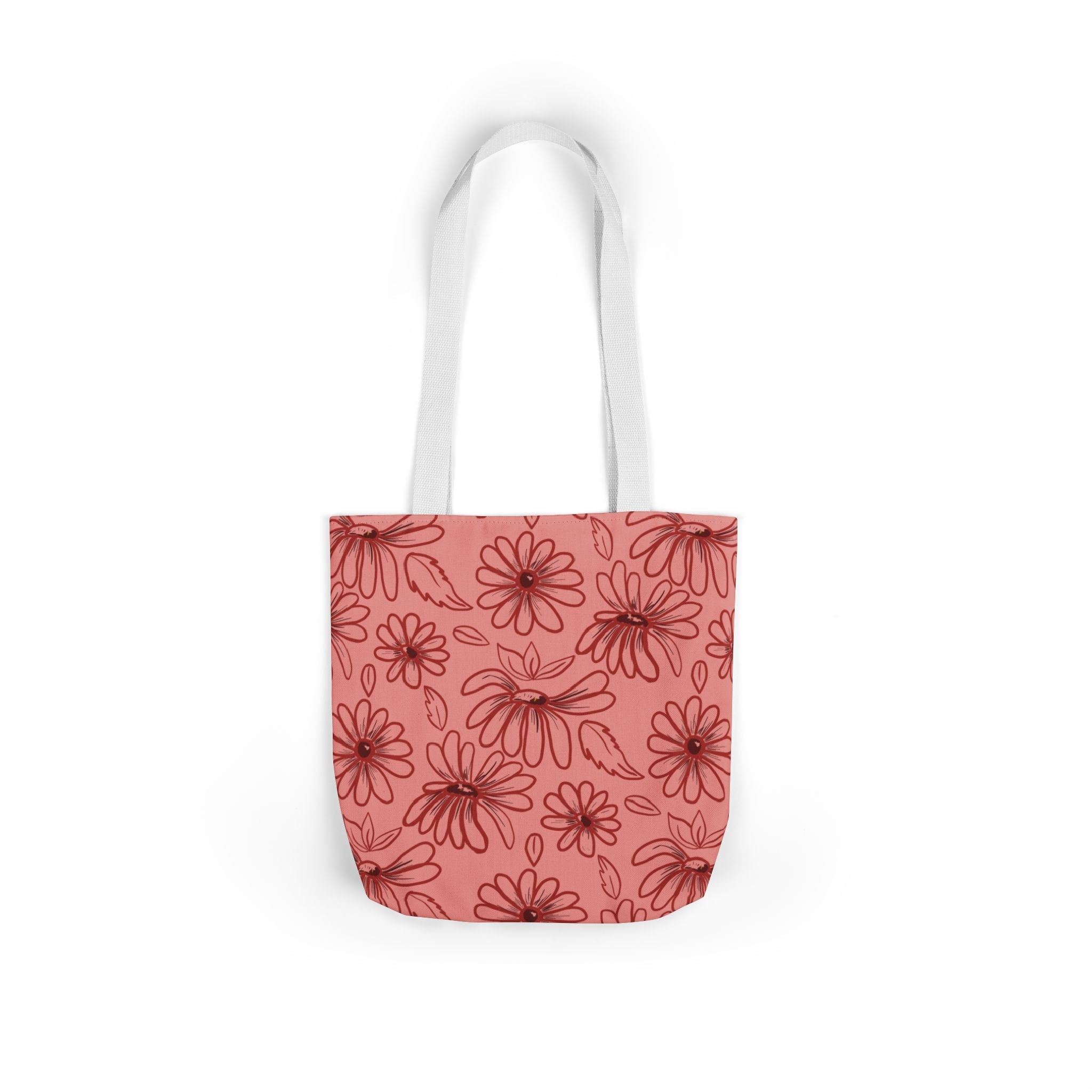 Red Flower Reusable Hand Designed Prints Canvas Tote Bag, 5-Color Straps Printify