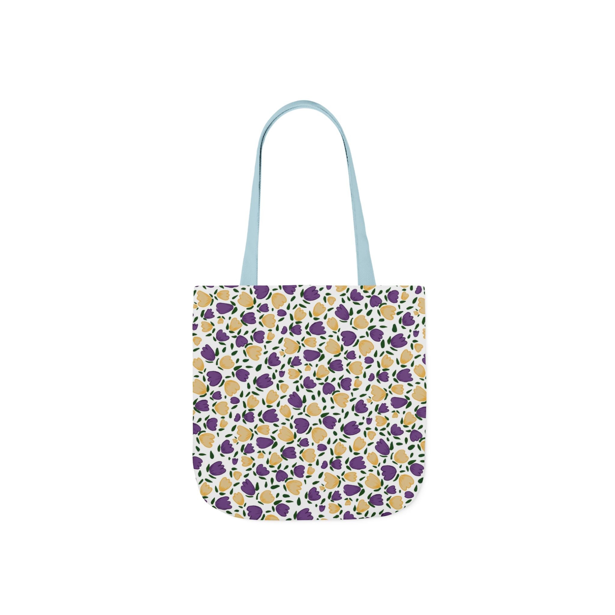 White Purple Hand Drawn Gold Flora Canvas Tote Bag, 5-Color Straps Printify