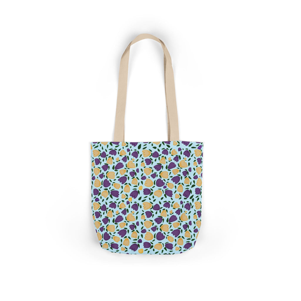 Blue Purple Cute Original Art Wild Flora Canvas Tote Bag, 5-Color Straps Printify