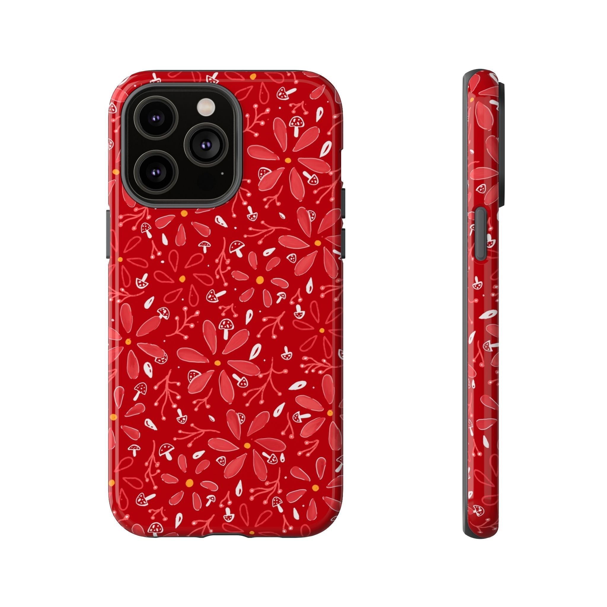 Red Flora Hand Designed Print Tough Cases Printify