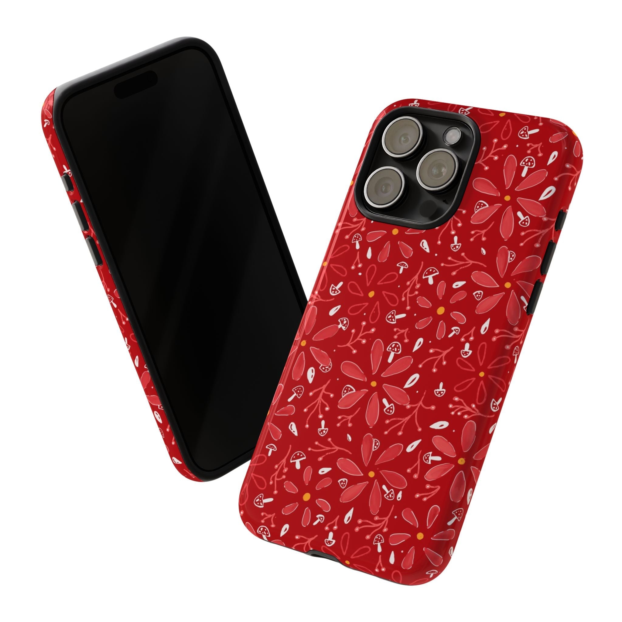Red Flora Hand Designed Print Tough Cases Printify