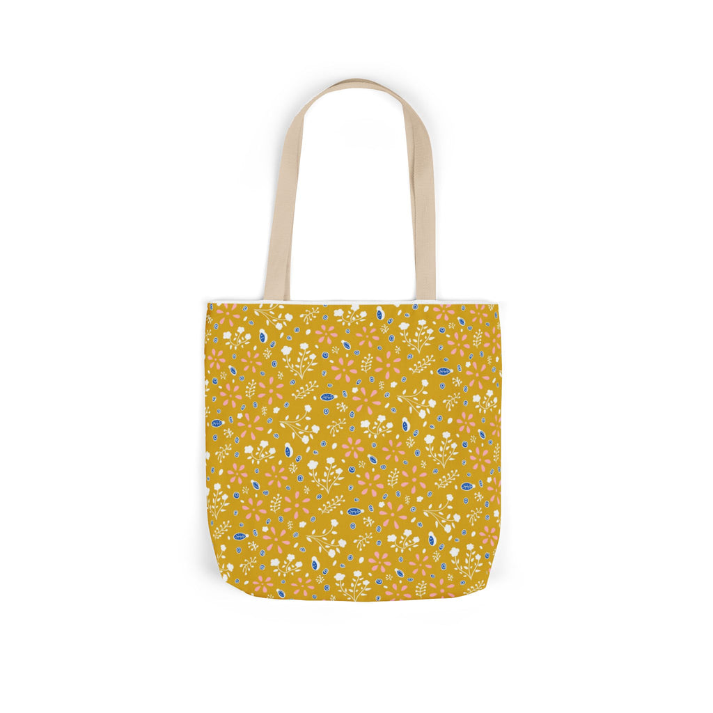 Golden Yellow Botanic Canvas Tote Bag, 5-Color Straps