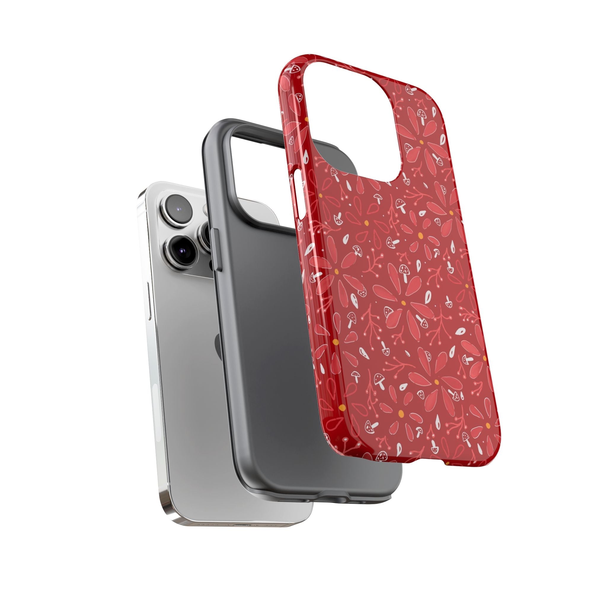 Red Flora Hand Designed Print Tough Cases Printify