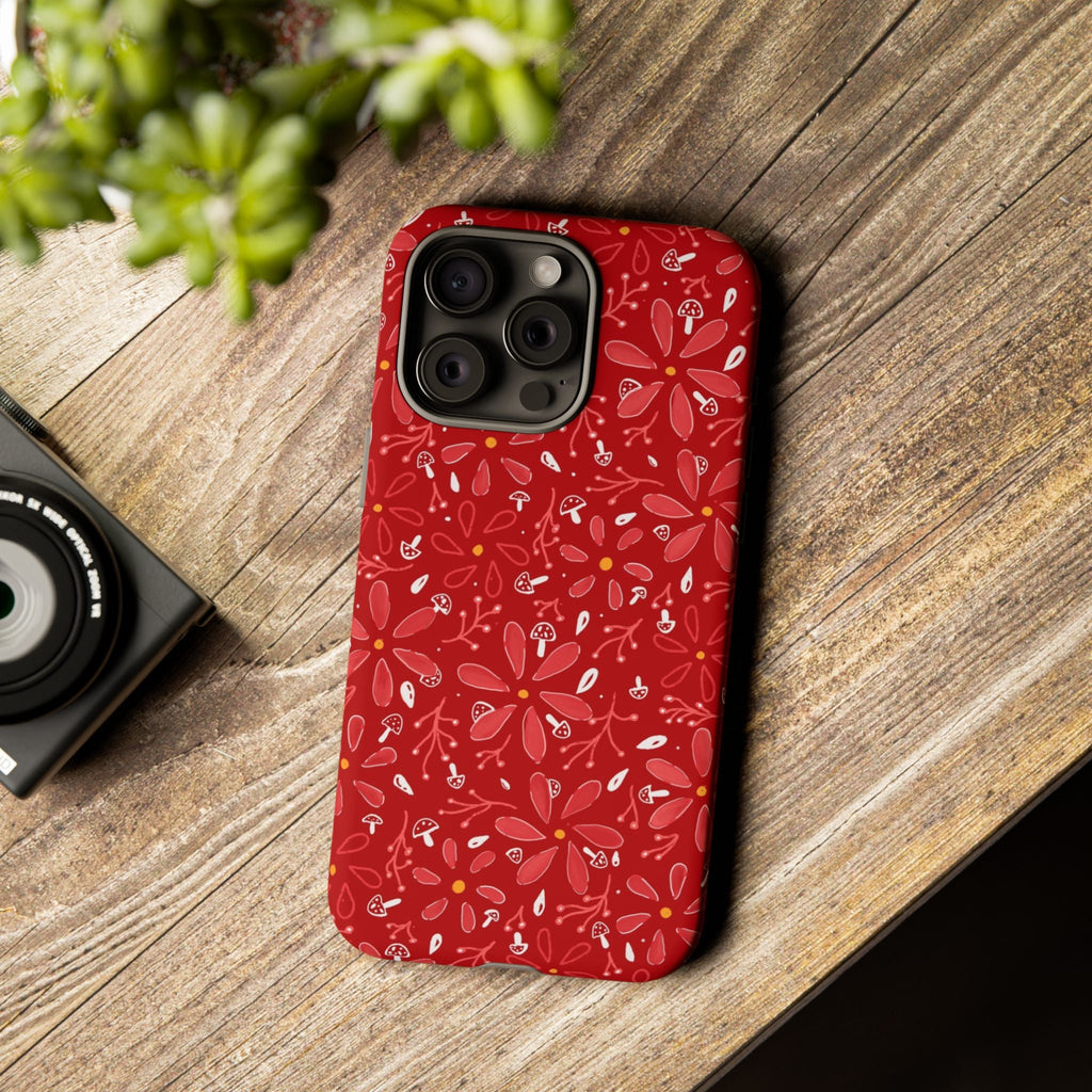 Red Flora Hand Designed Print Tough Cases Printify