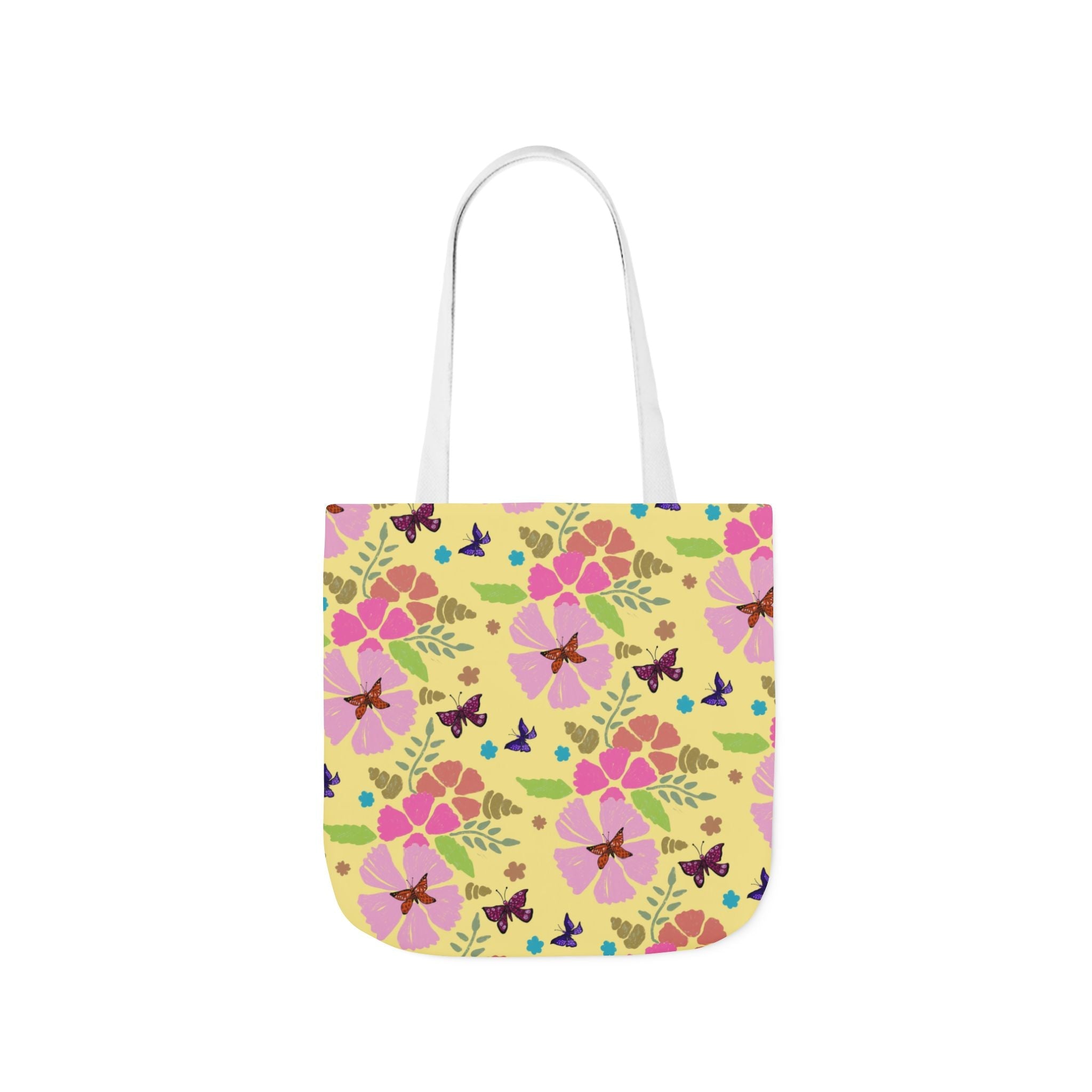Yellow Butterfly Garden Hand Designed Print Canvas Tote Bag, 5-Color Straps Printify