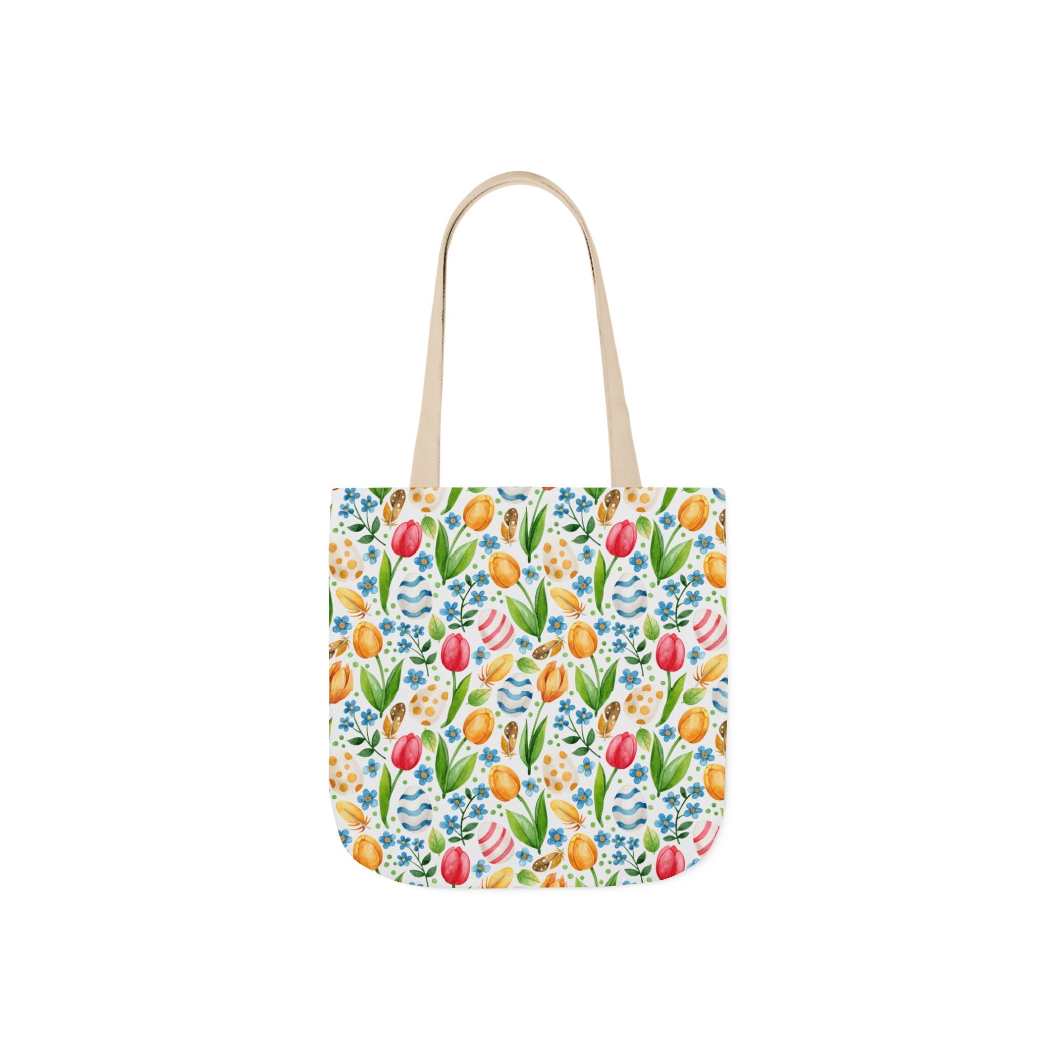 Colourful Egg Tulip Theme Canvas Tote Bag, 5-Color Straps Printify