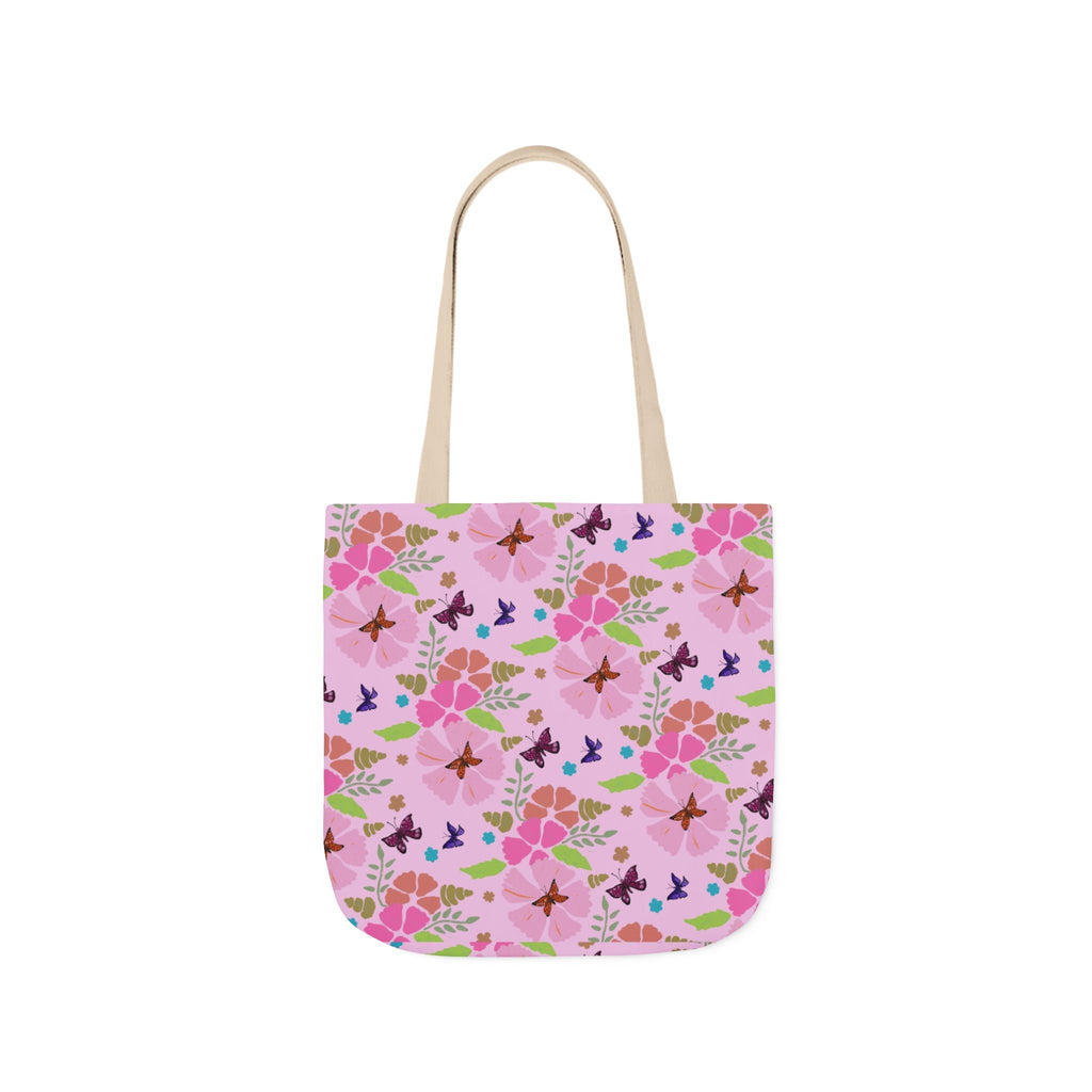 Pink Butterfly Garden Canvas Tote Bag, 5-Color Straps Printify