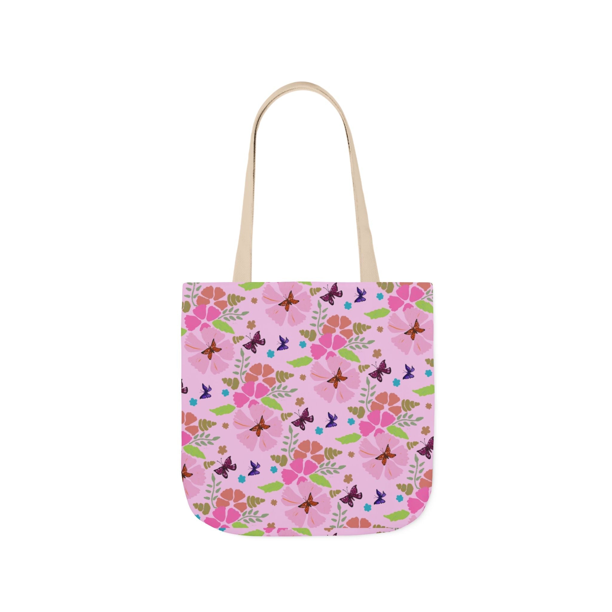 Pink Butterfly Garden Canvas Tote Bag, 5-Color Straps Printify