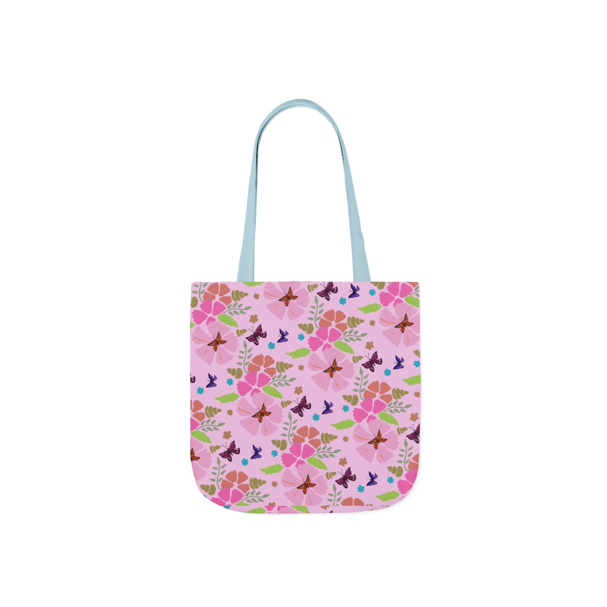 Pink Butterfly Garden Canvas Tote Bag, 5-Color Straps Printify