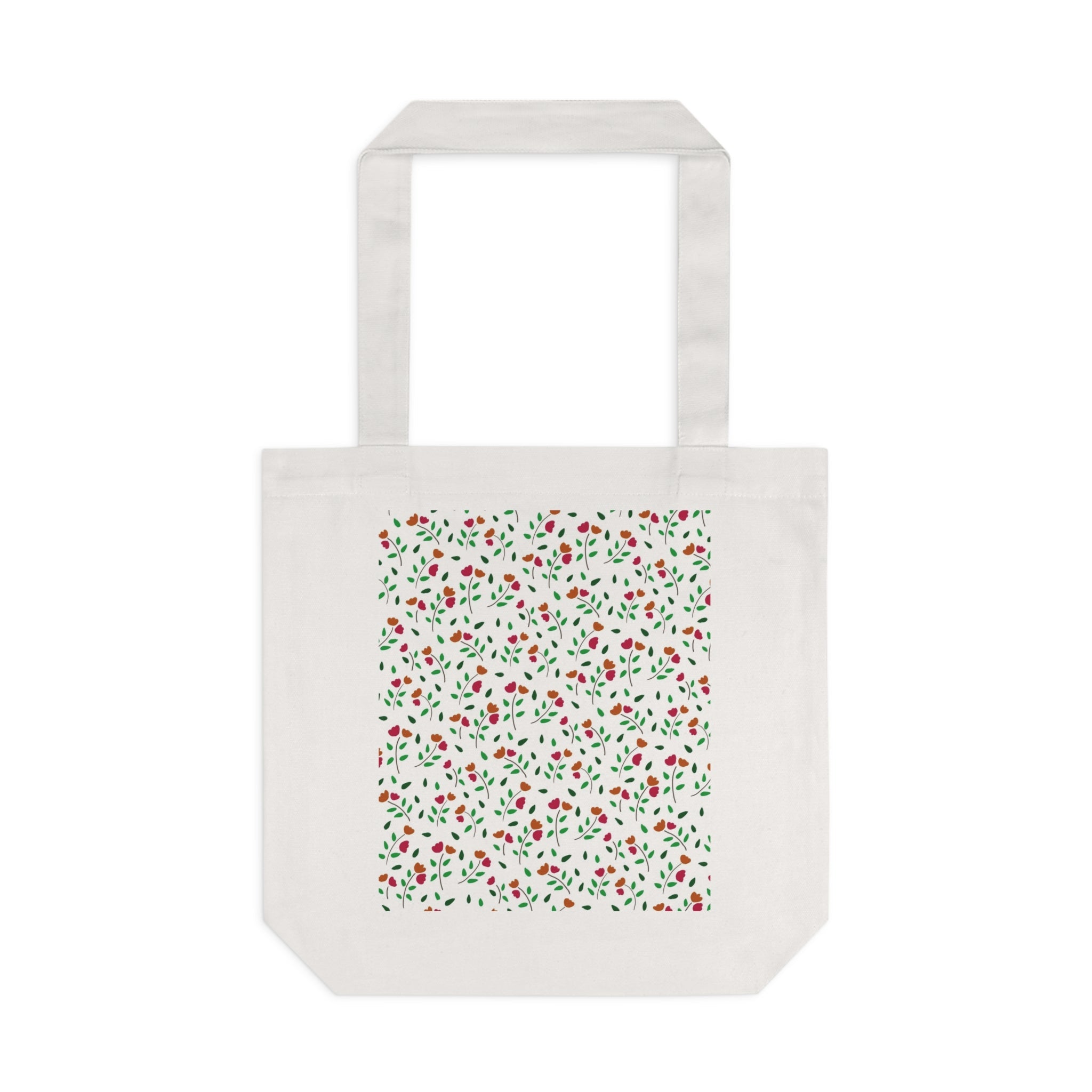 Small Flora prints Cotton Tote Bag-Cream /Black Printify