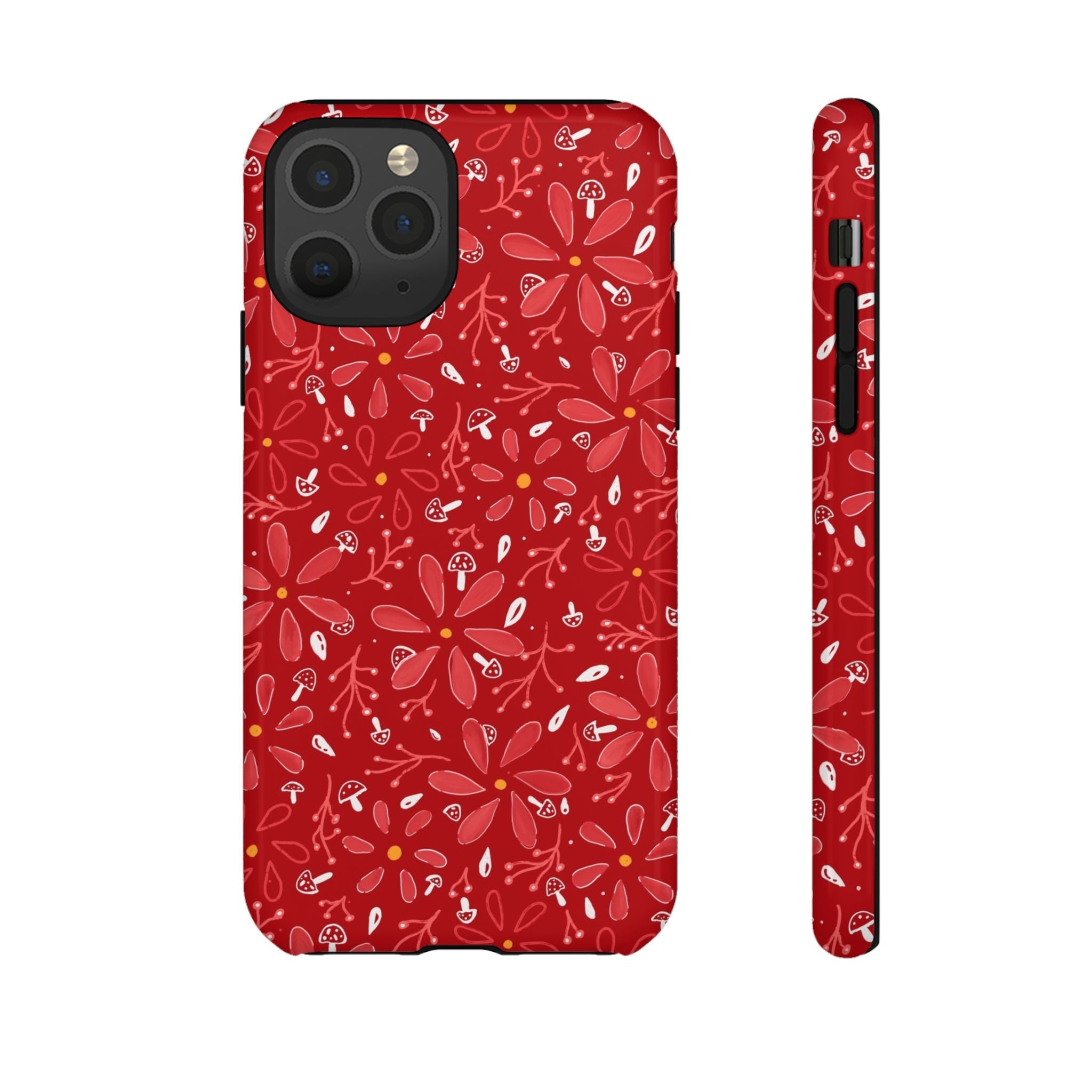 Red Flora Hand Designed Print Tough Cases Printify