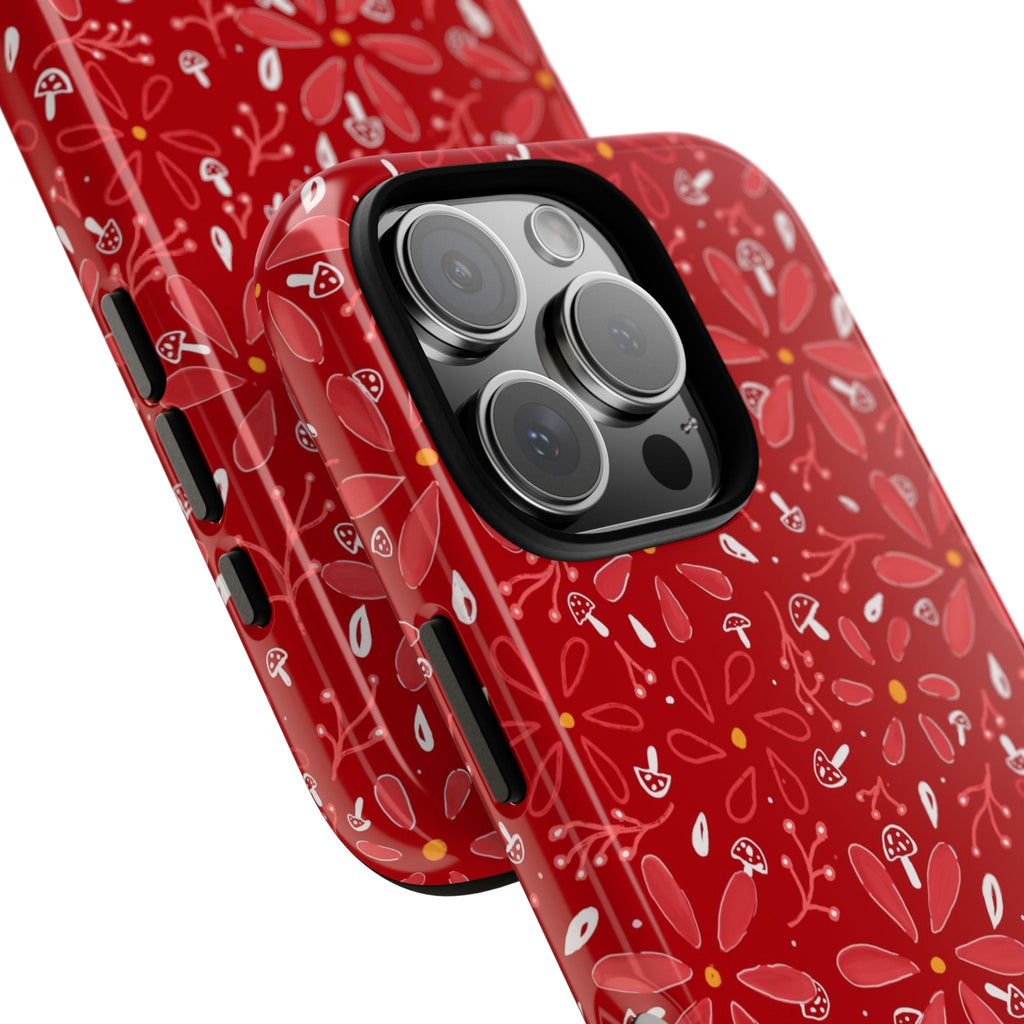 Red Flora Hand Designed Print Tough Cases Printify