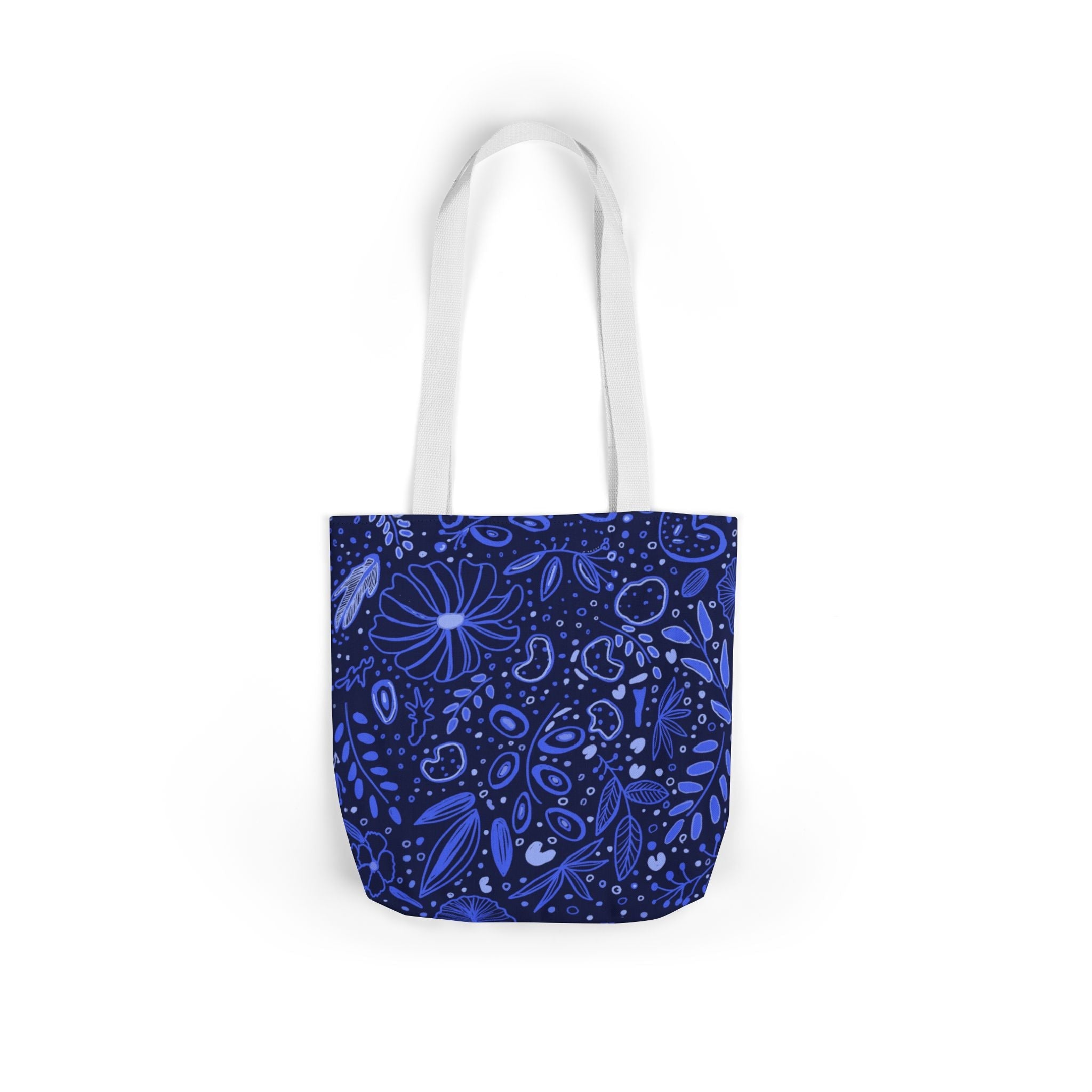 Midnight Blue Hand Designed Botanic Prints Canvas Tote Bag, 5-Color Straps Printify