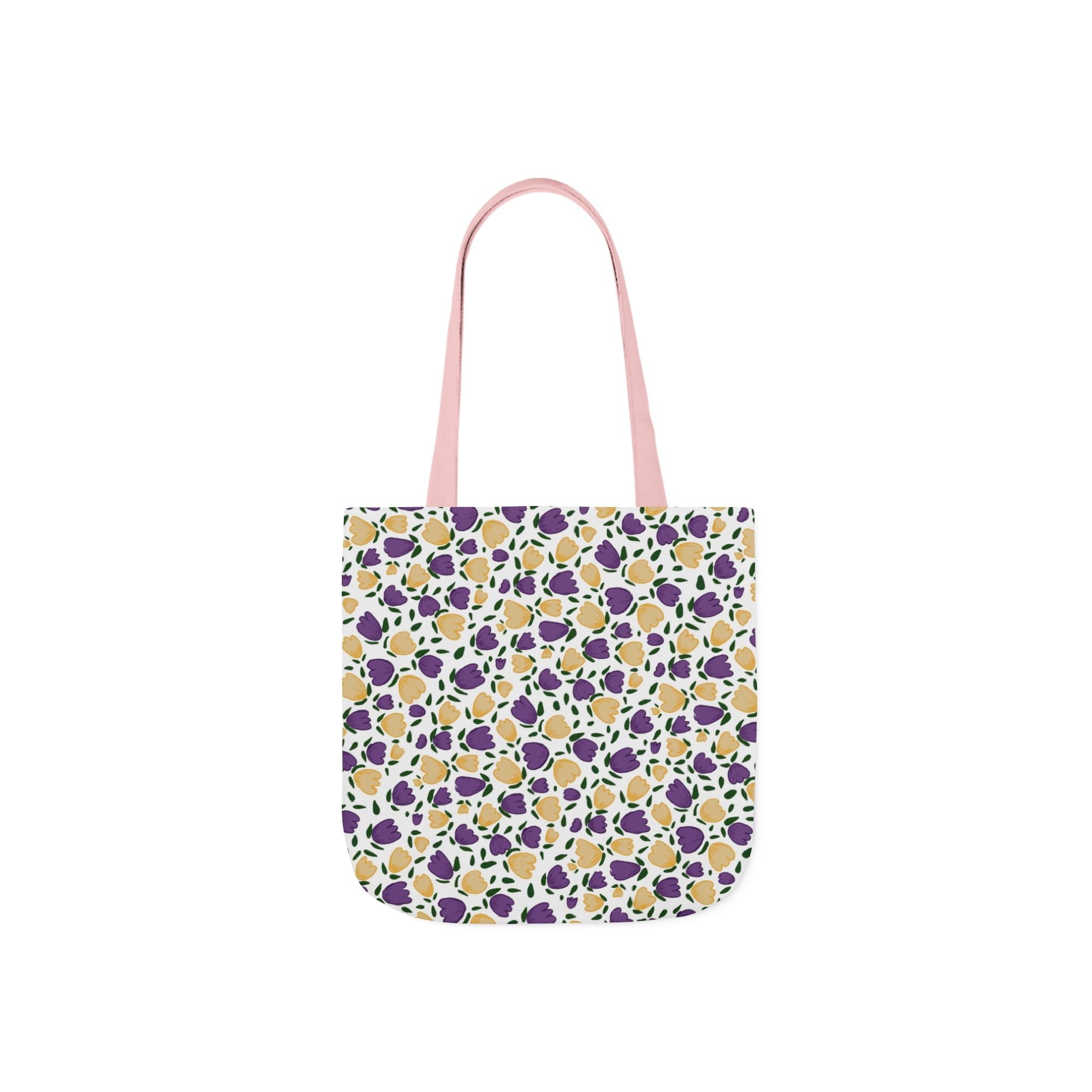 White Purple Hand Drawn Gold Flora Canvas Tote Bag, 5-Color Straps Printify