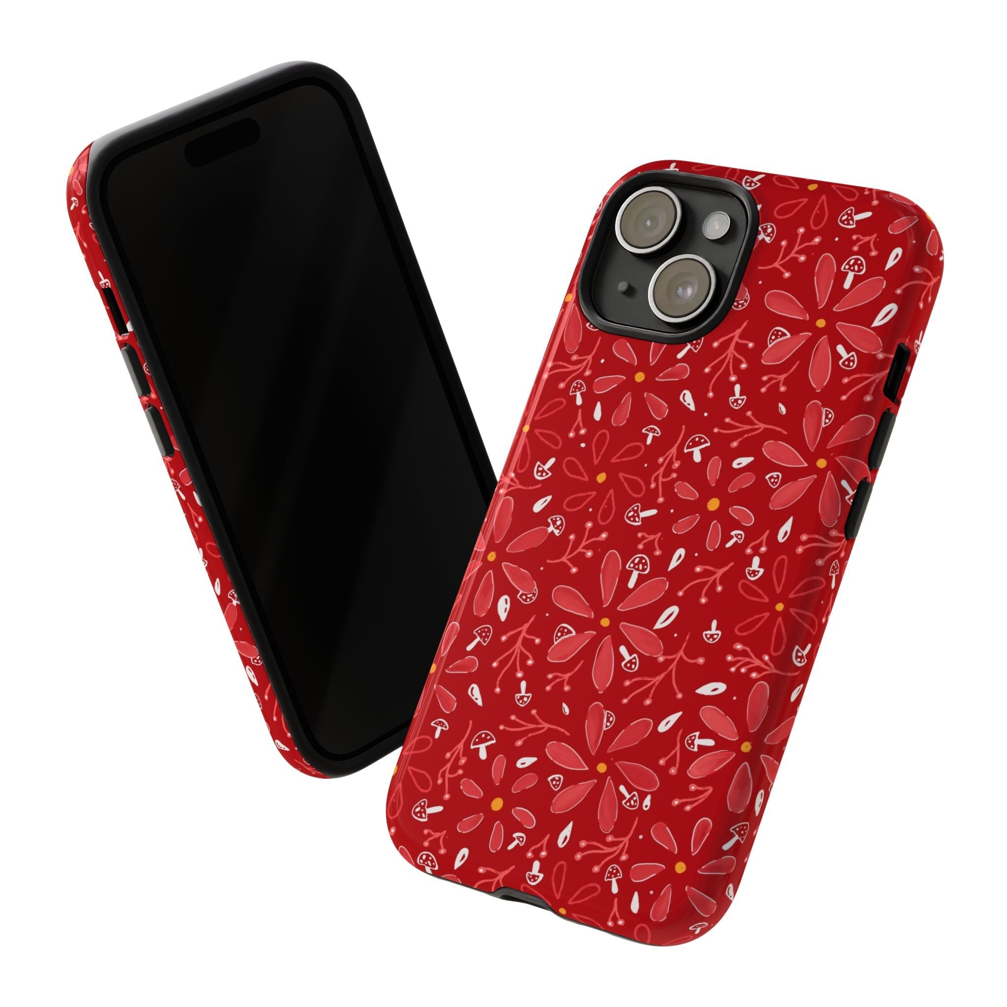 Red Flora Hand Designed Print Tough Cases Printify