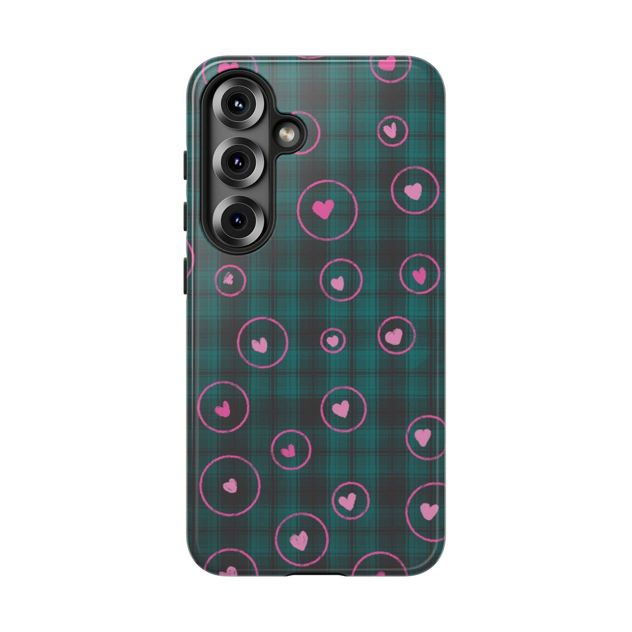 Rich Green with Pink Hear Hand Drawn Prints Tough Cases Printify