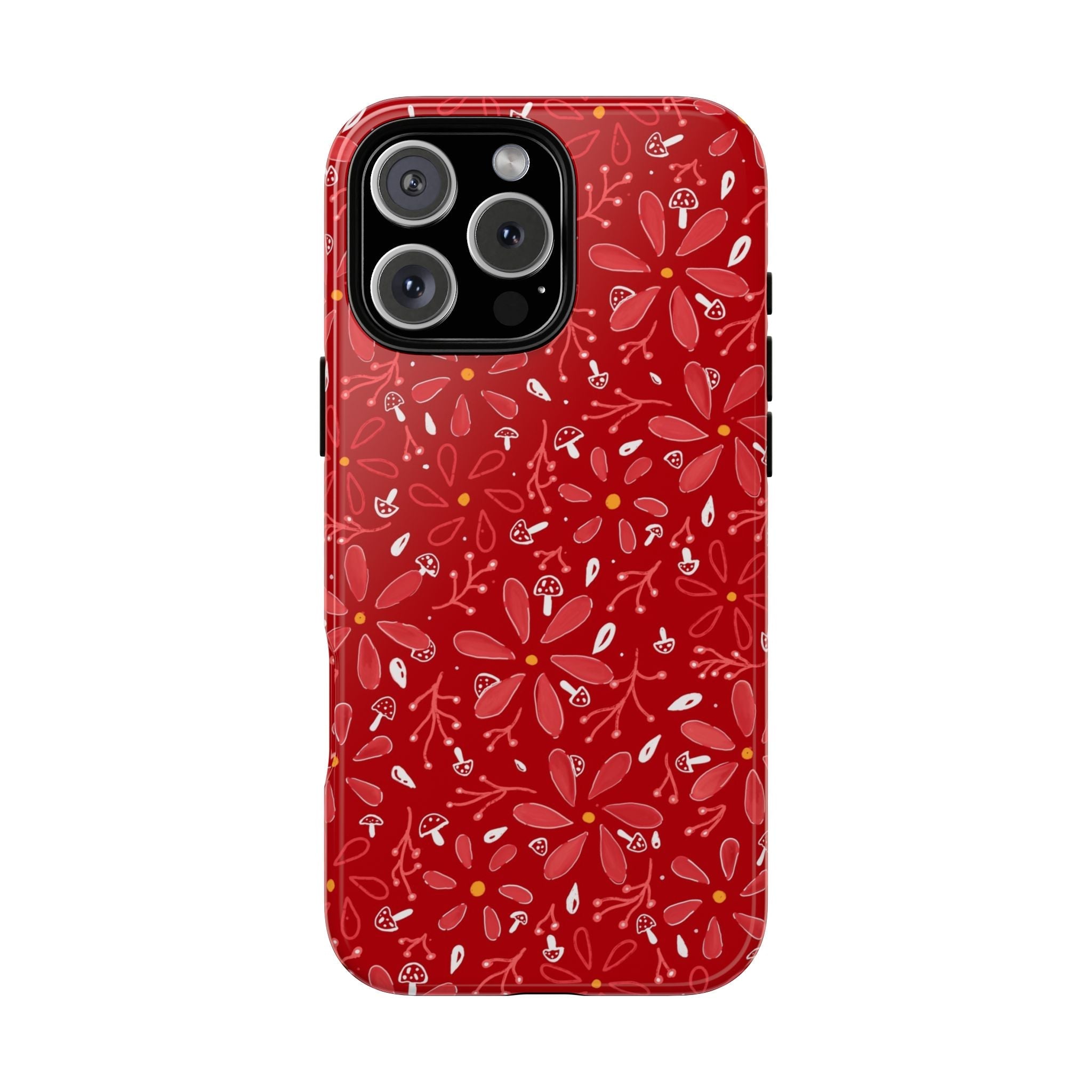 Red Flora Hand Designed Print Tough Cases Printify