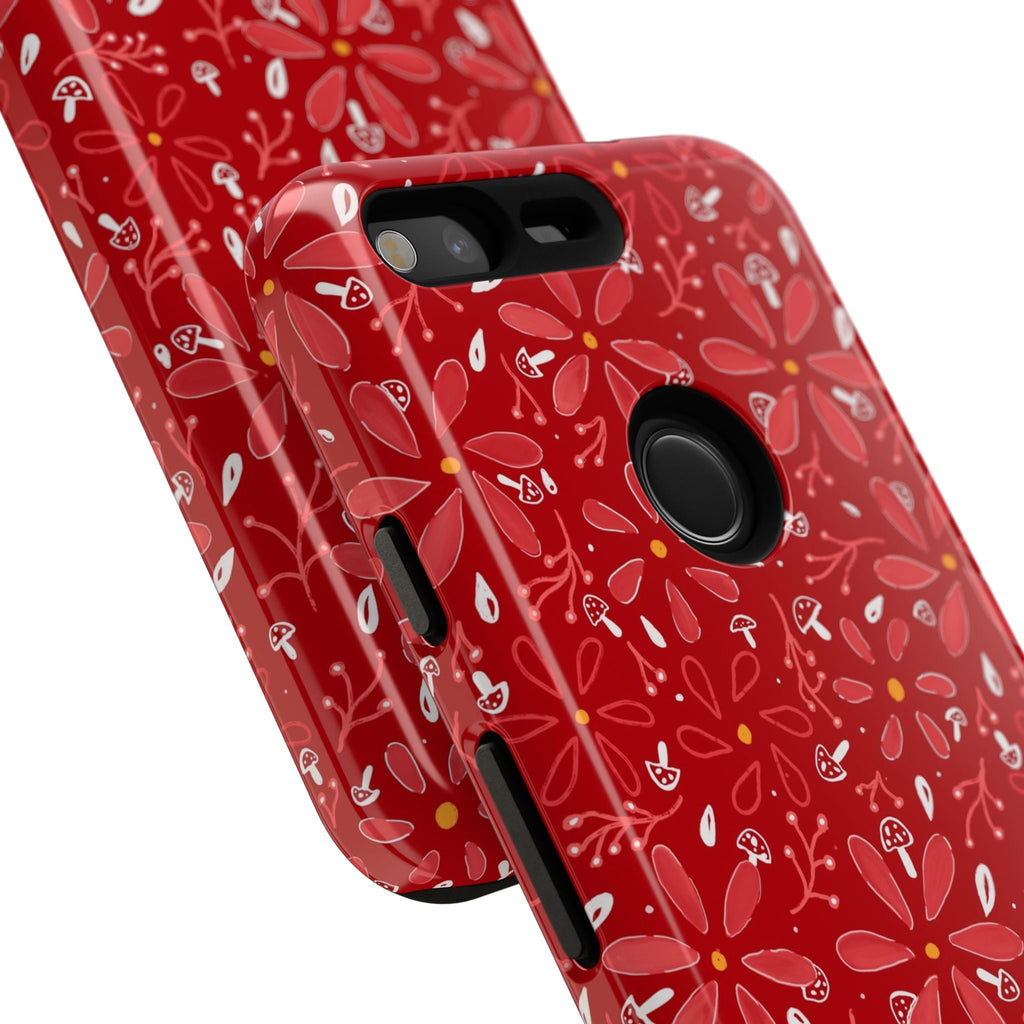 Red Flora Hand Designed Print Tough Cases Printify