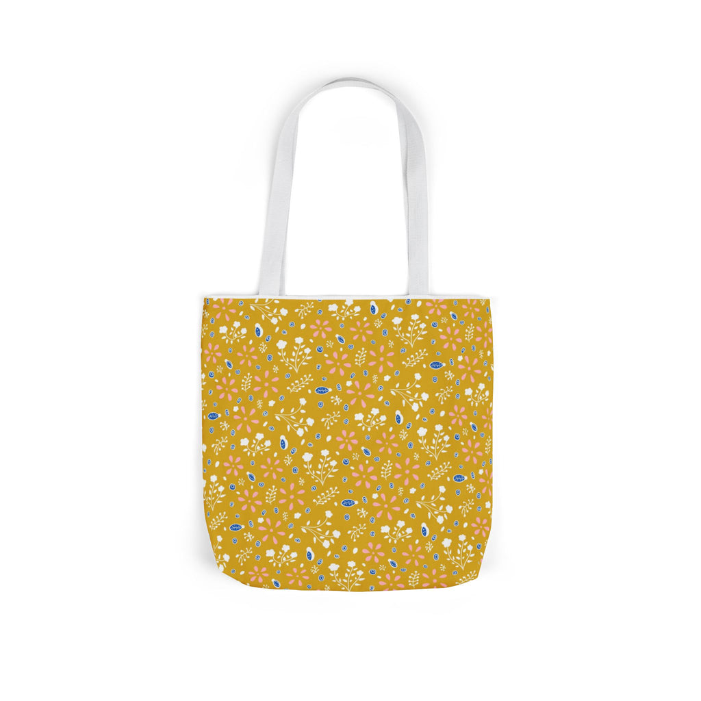 Golden Yellow Botanic Canvas Tote Bag, 5-Color Straps