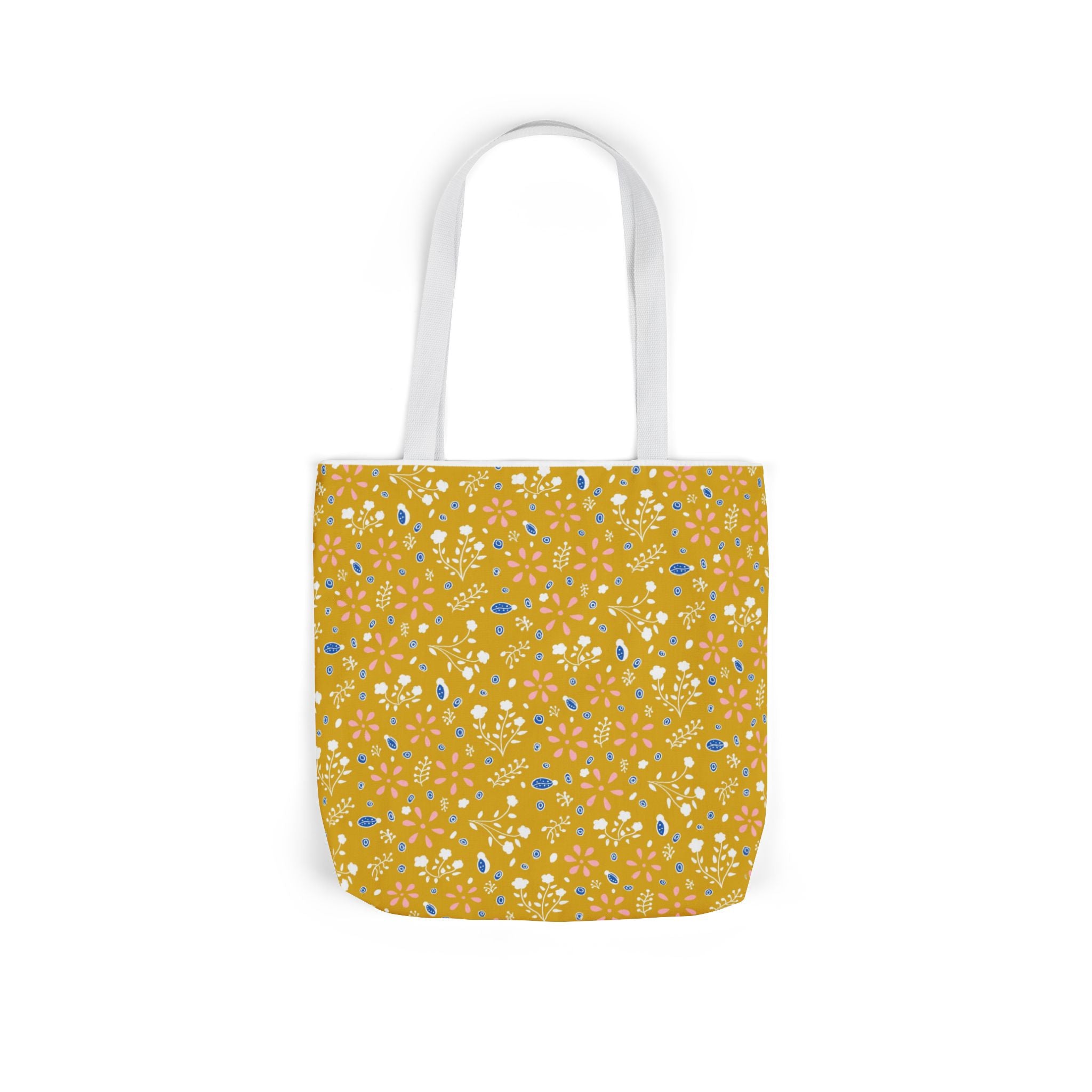Golden Yellow Botanic Canvas Tote Bag, 5-Color Straps