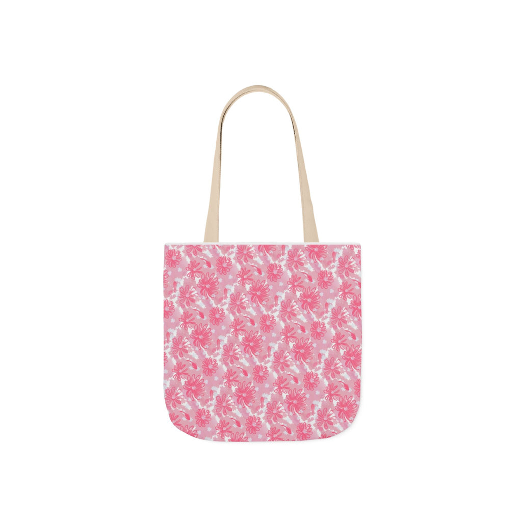Cute Pink Flora Original Art Canvas Tote Bag, 5-Color Straps Printify
