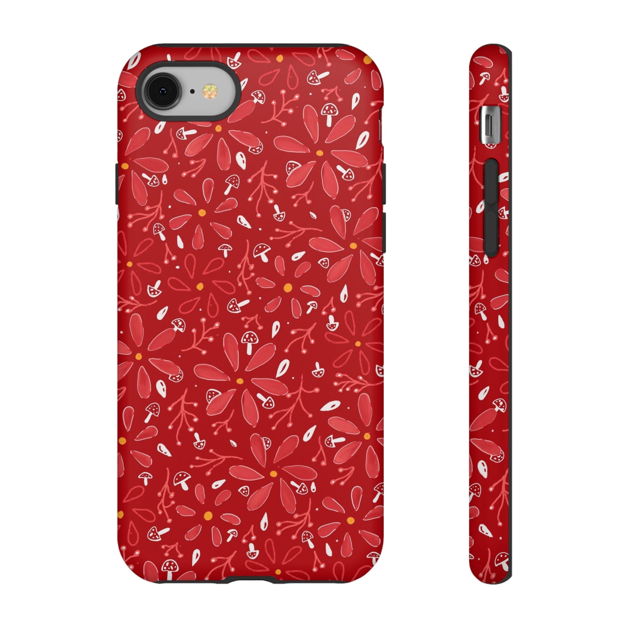 Red Flora Hand Designed Print Tough Cases Printify