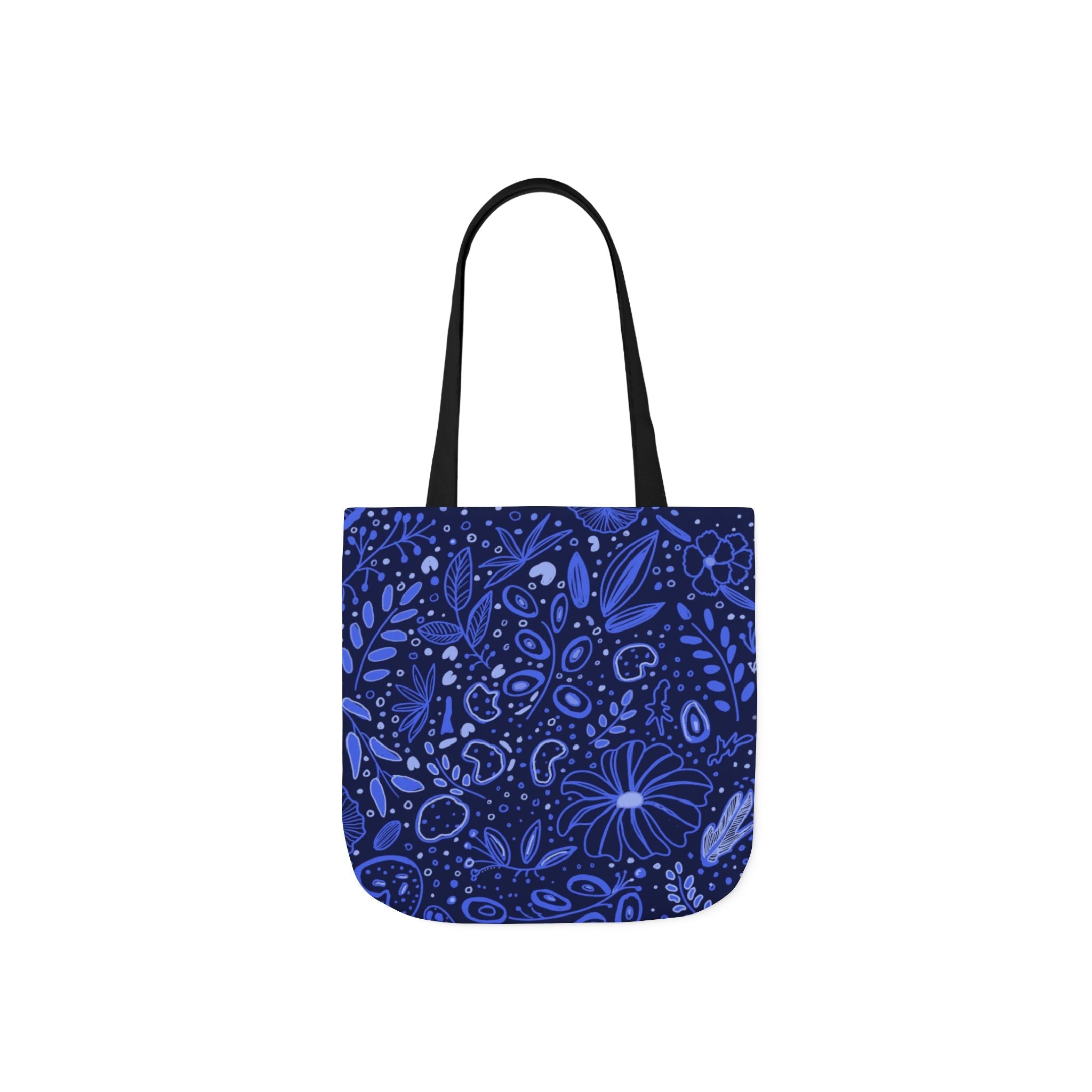 Midnight Blue Hand Designed Botanic Prints Canvas Tote Bag, 5-Color Straps Printify
