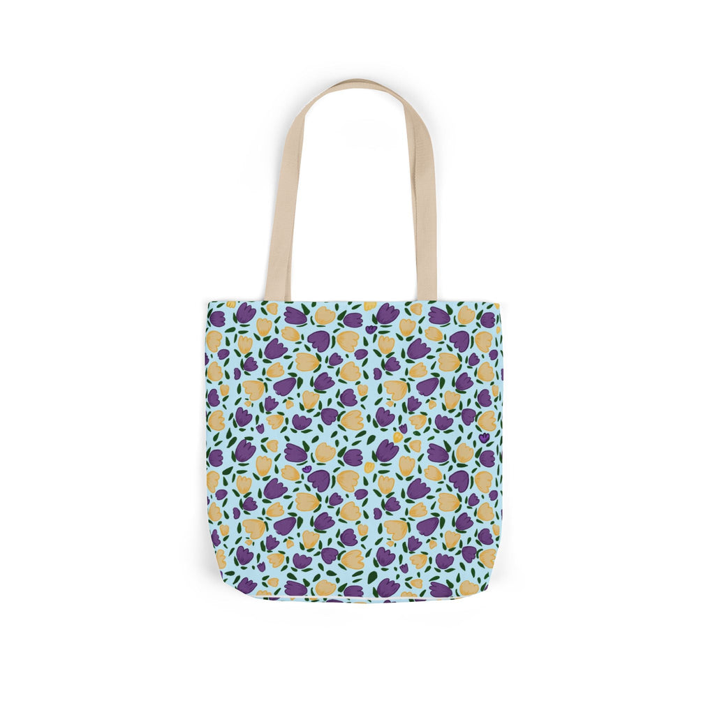 Blue Purple Cute Original Art Wild Flora Canvas Tote Bag, 5-Color Straps Printify