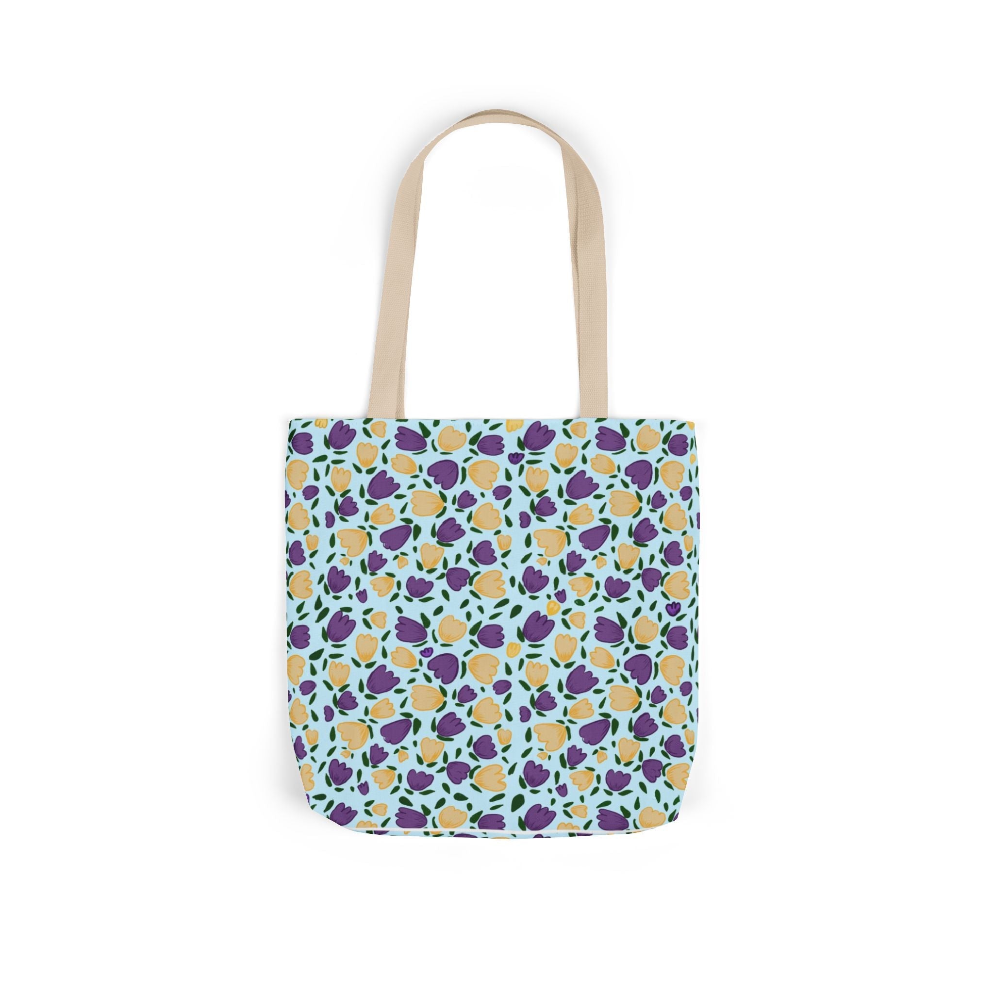 Blue Purple Cute Original Art Wild Flora Canvas Tote Bag, 5-Color Straps Printify