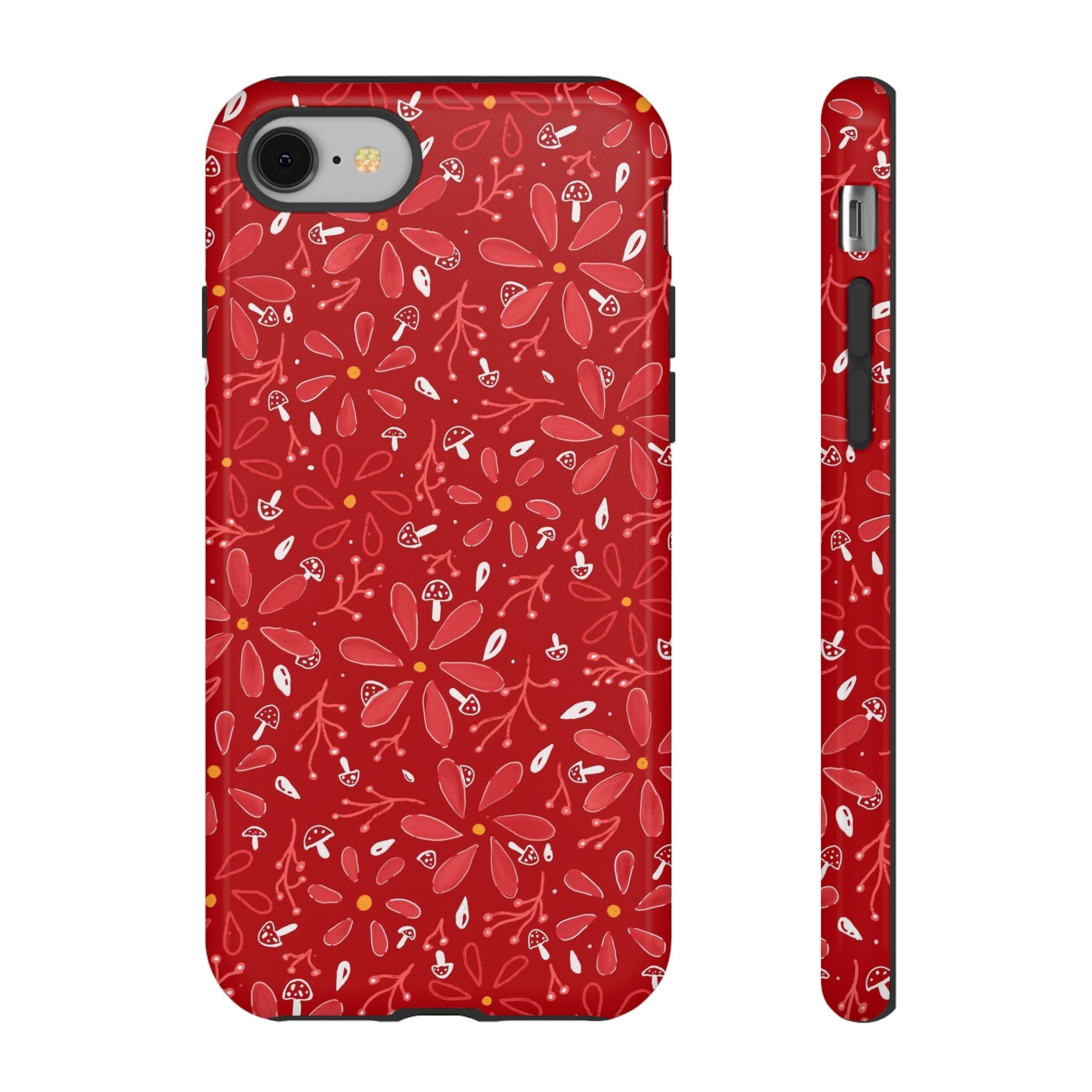Red Flora Hand Designed Print Tough Cases Printify