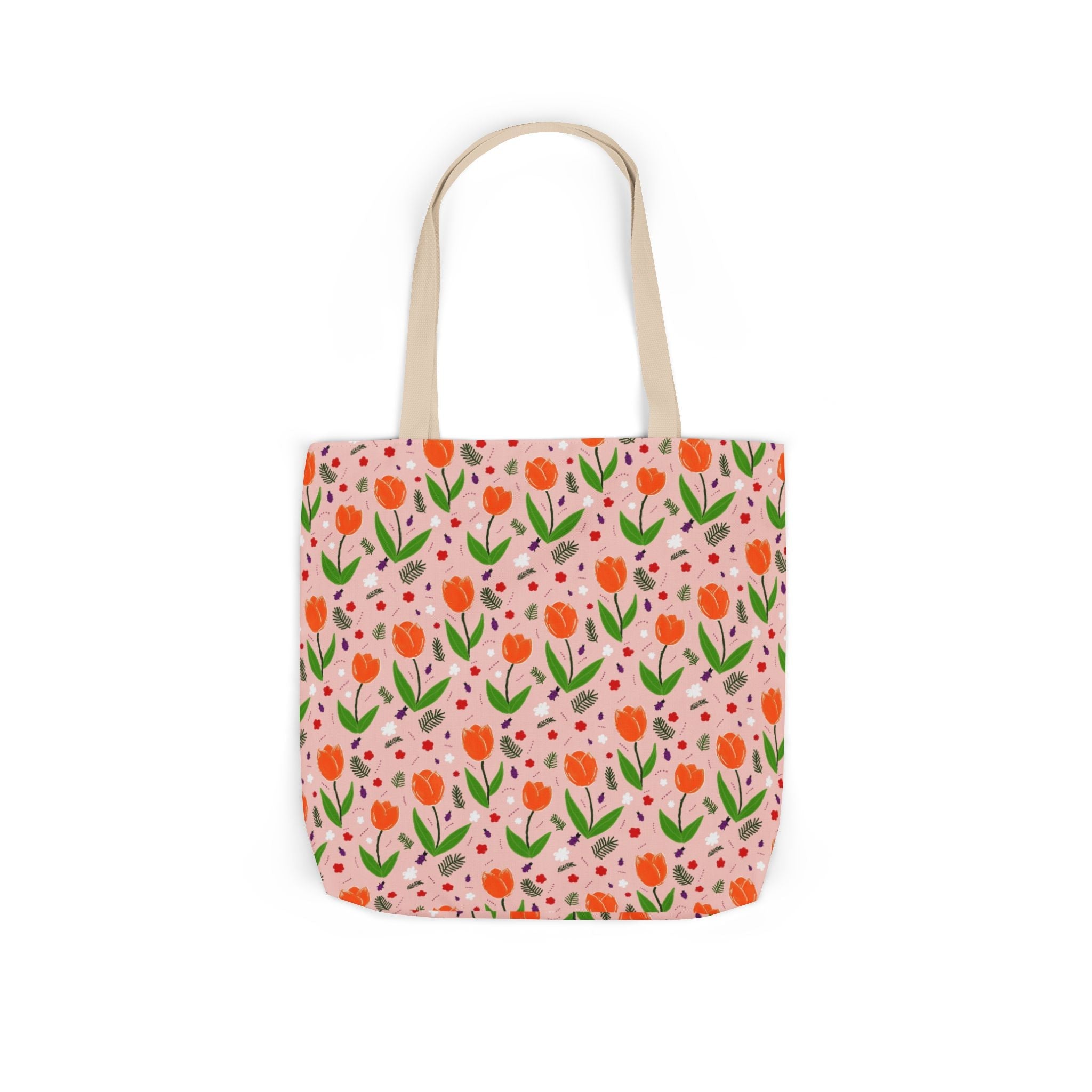 Orange Tulip Hand Designed Art Botanic Canvas Tote Bag, 5-Color Straps Printify