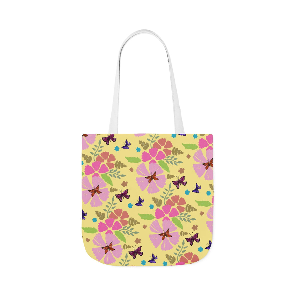 Yellow Butterfly Garden Hand Designed Print Canvas Tote Bag, 5-Color Straps Printify