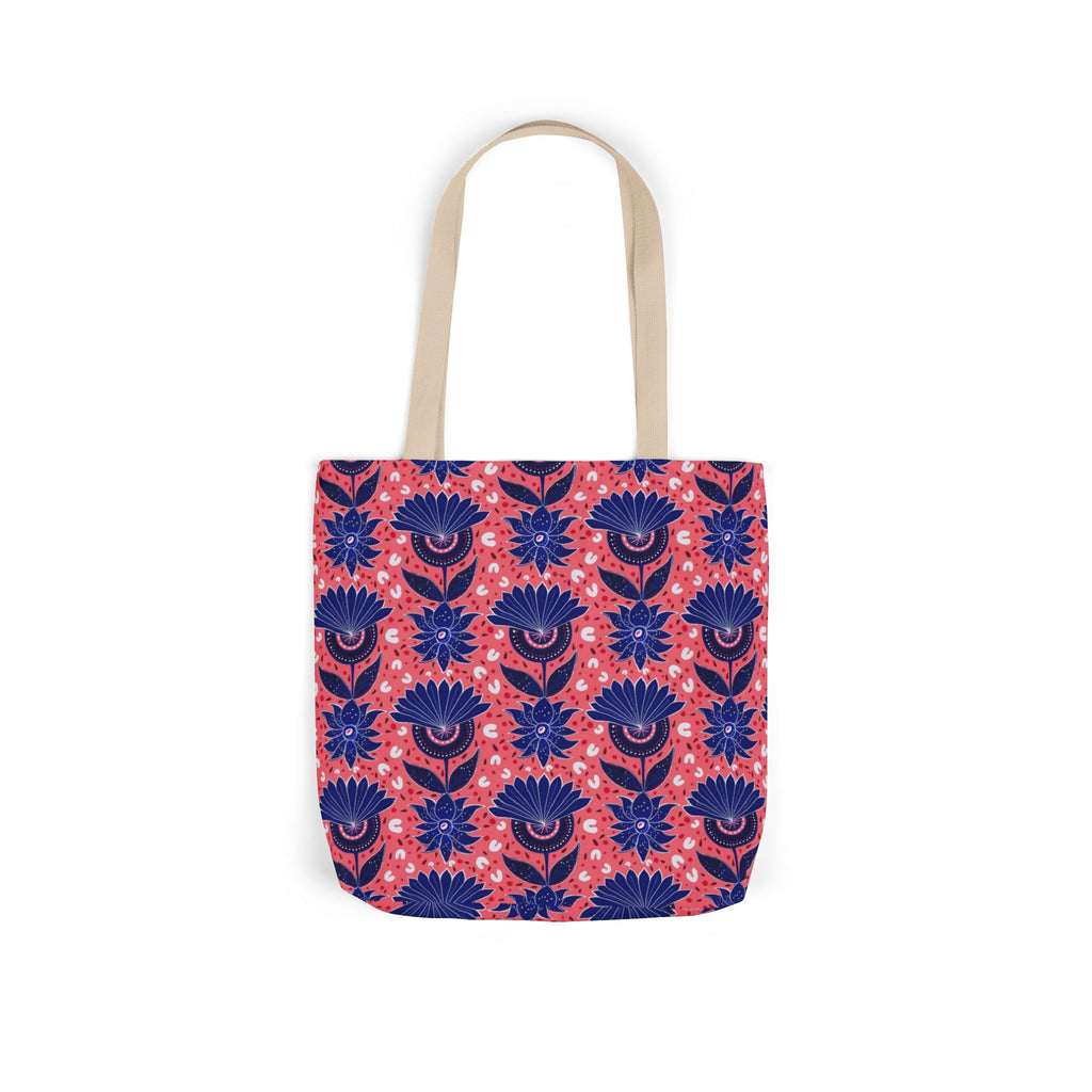 Blue Pink Botanic Canvas Tote Bag, 5-Color Straps Printify