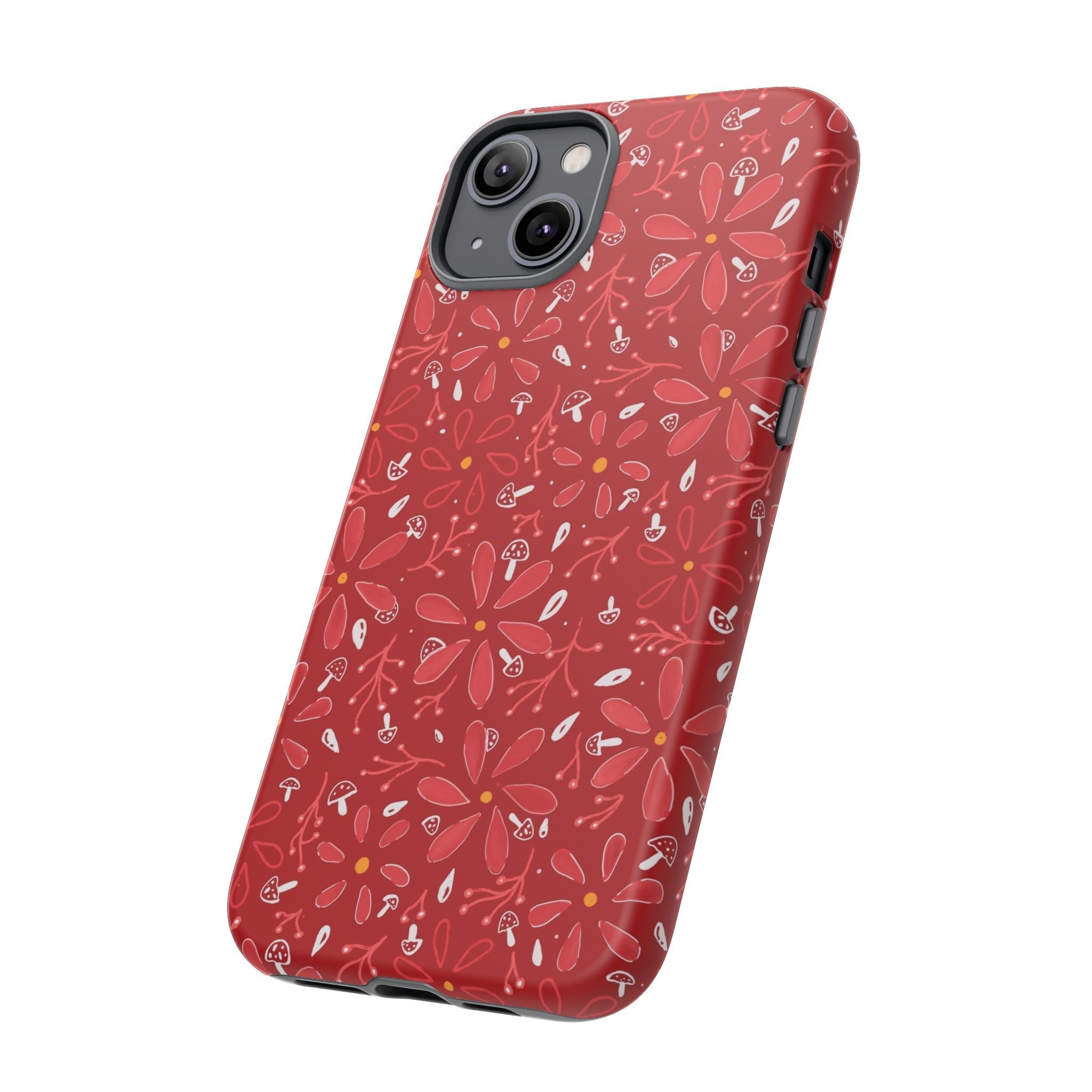 Red Flora Hand Designed Print Tough Cases Printify