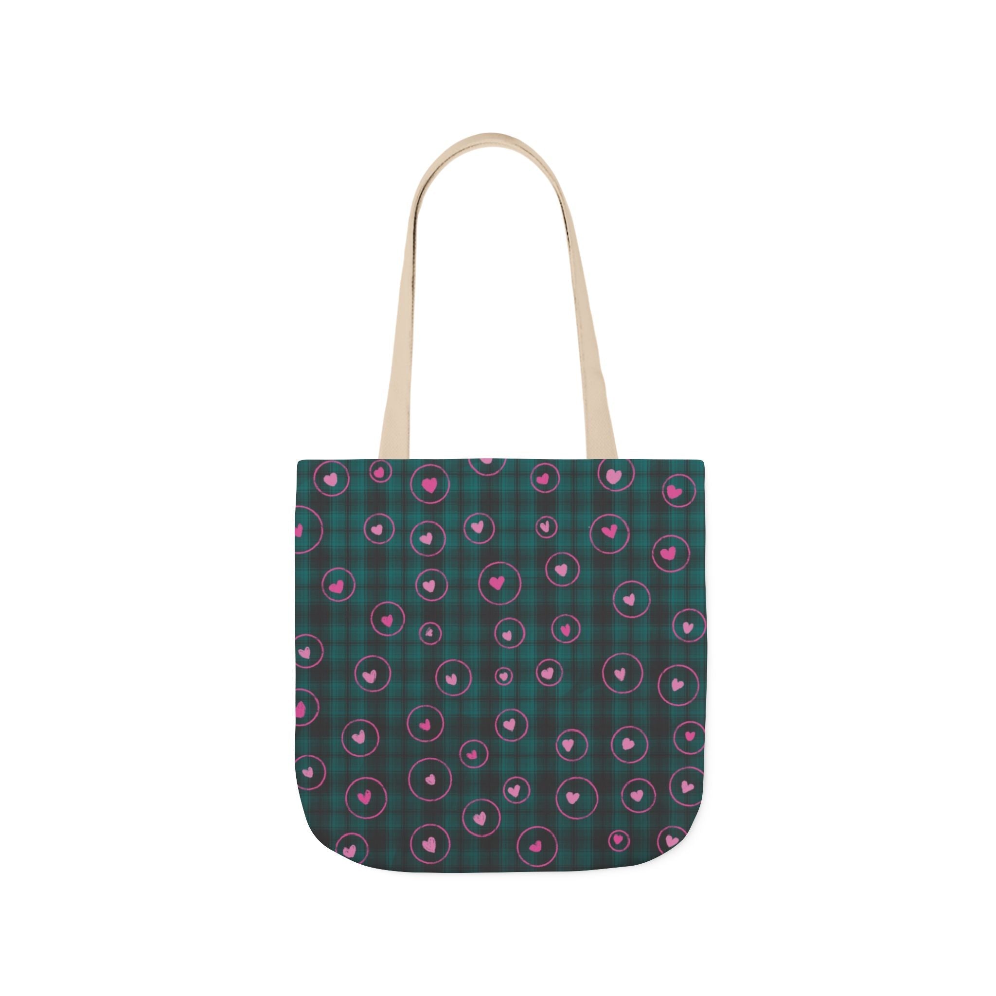 Pink Heart Dark Green Hand Drawn Design Canvas Tote Bag, 5-Color Straps Printify