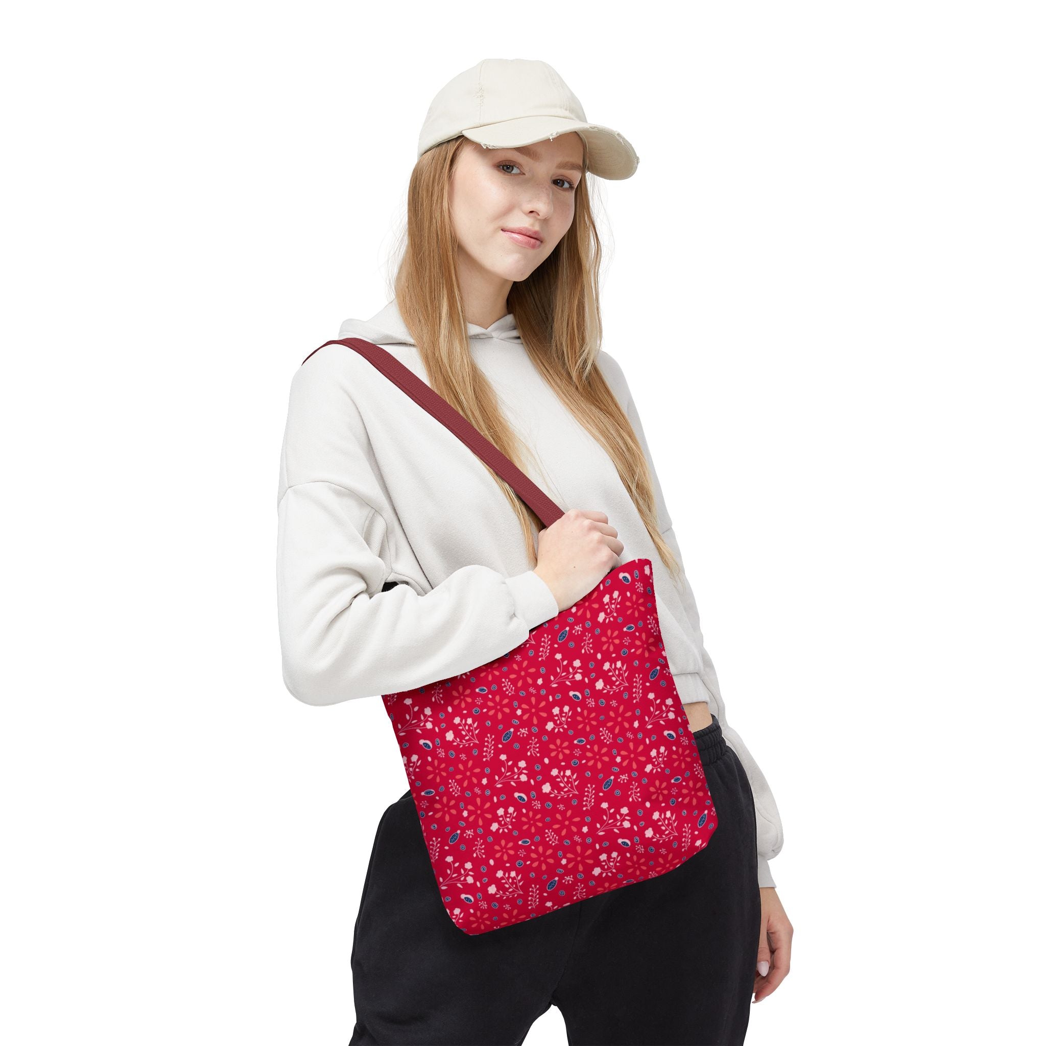 Red Botanic Print Tote Bag