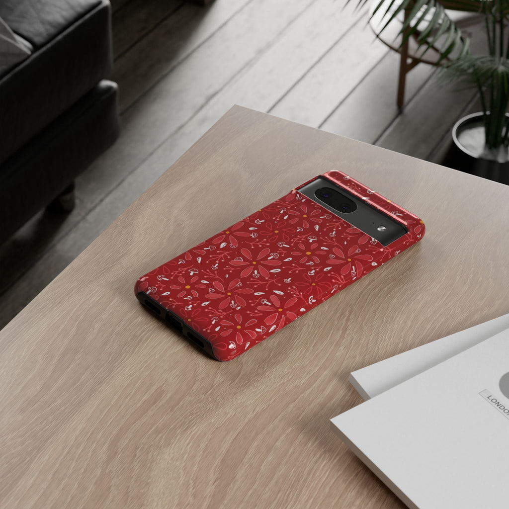 Red Flora Hand Designed Print Tough Cases Printify