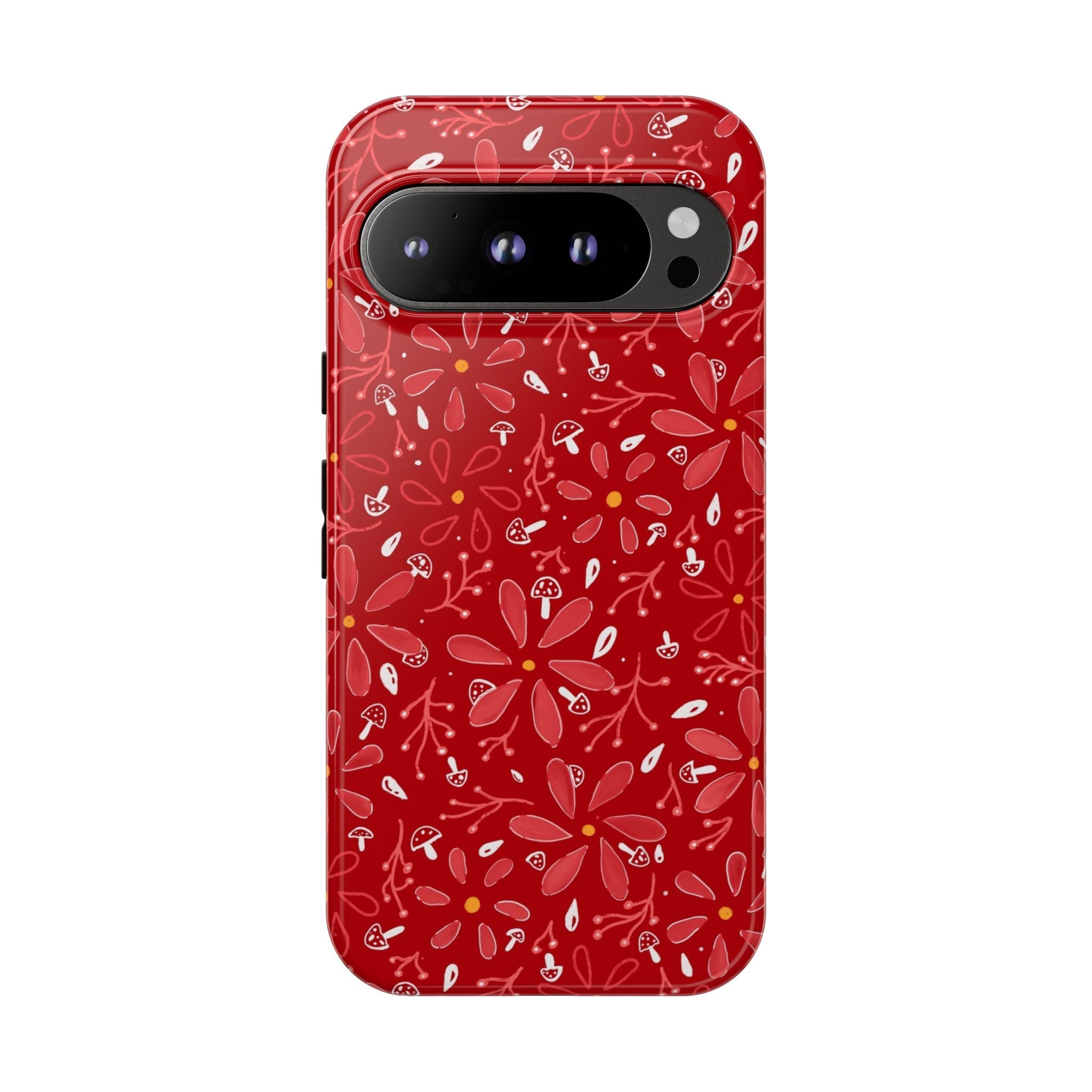 Red Flora Hand Designed Print Tough Cases Printify