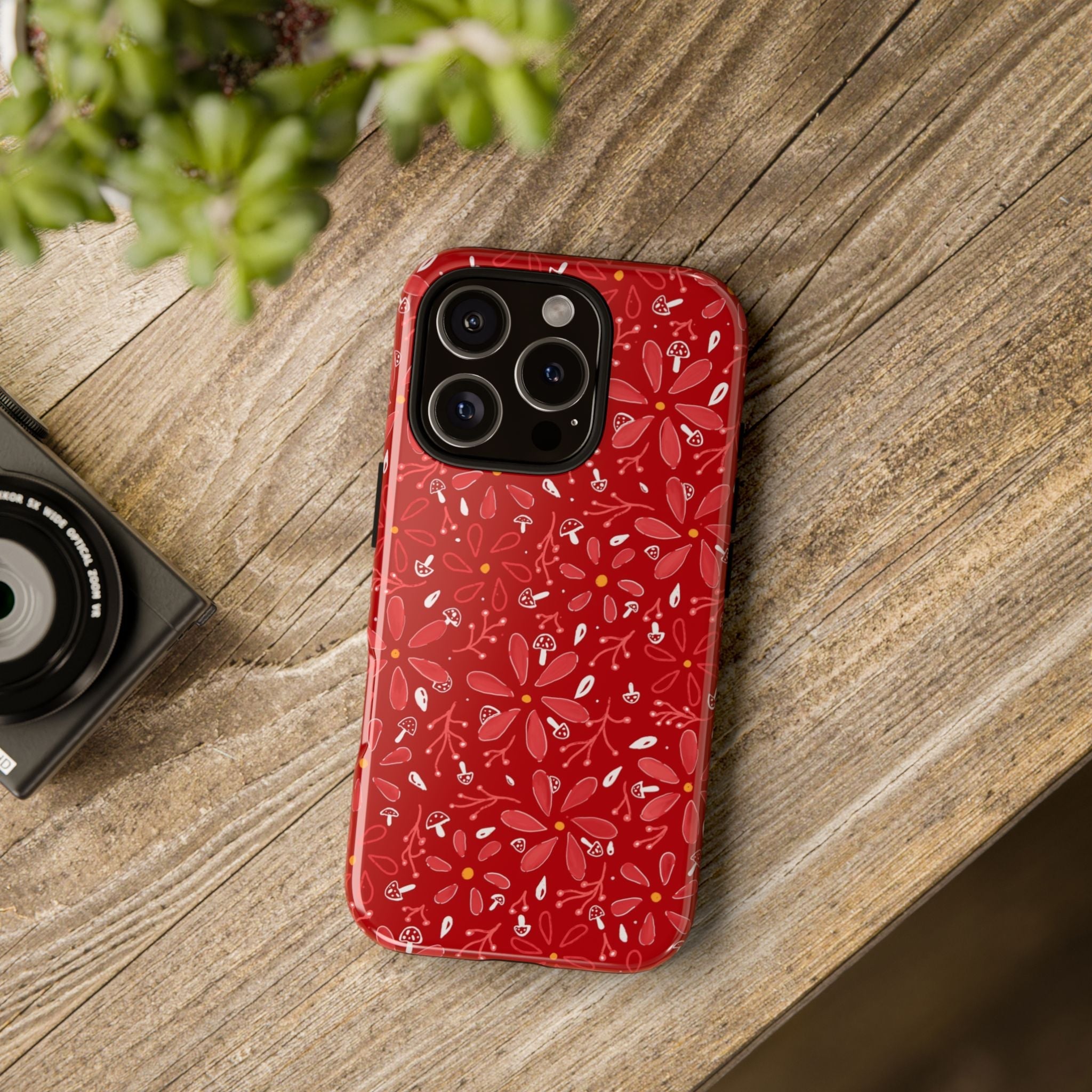 Red Flora Hand Designed Print Tough Cases Printify