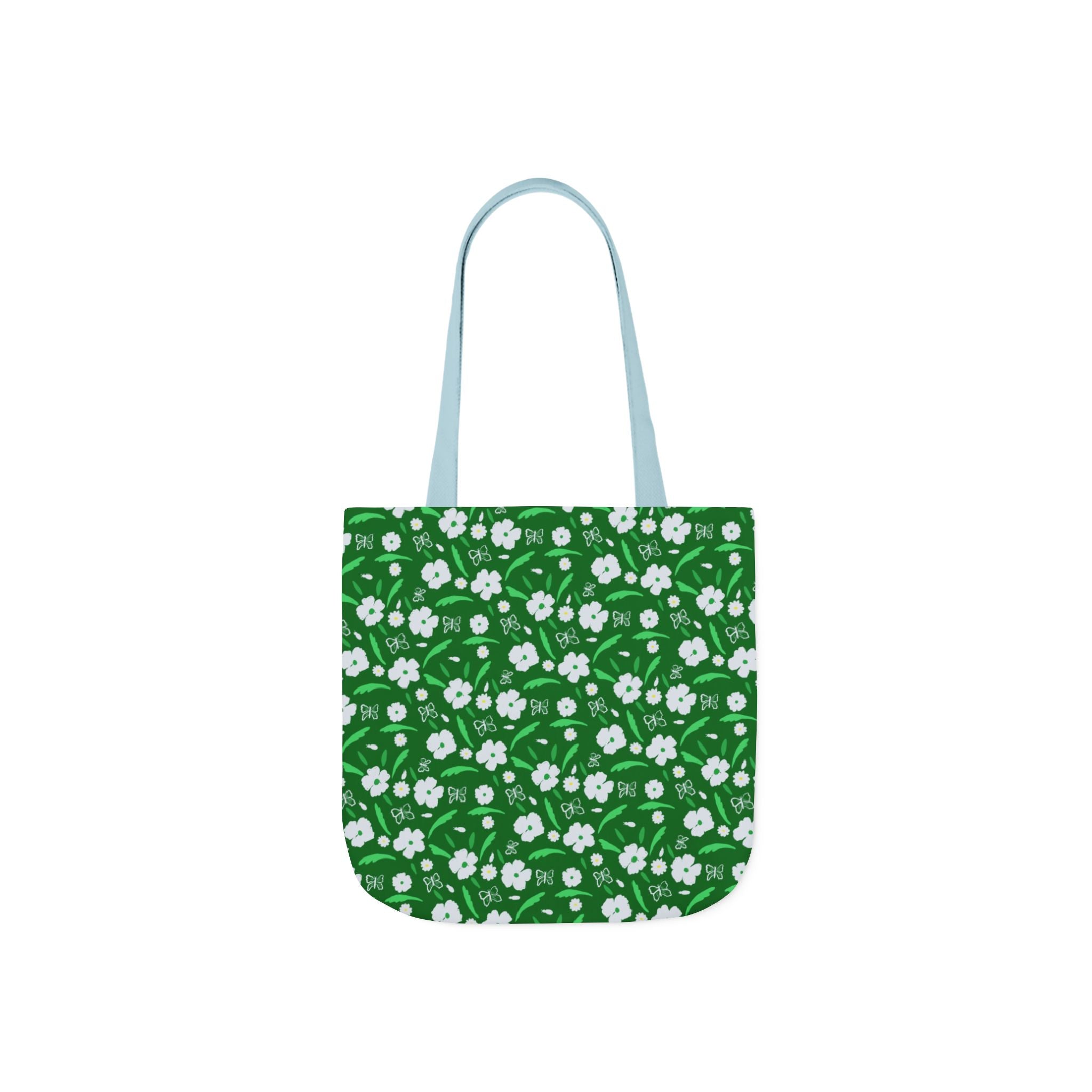 Green white wild flower hand designed prints Canvas Tote Bag, 5-Color Straps Printify