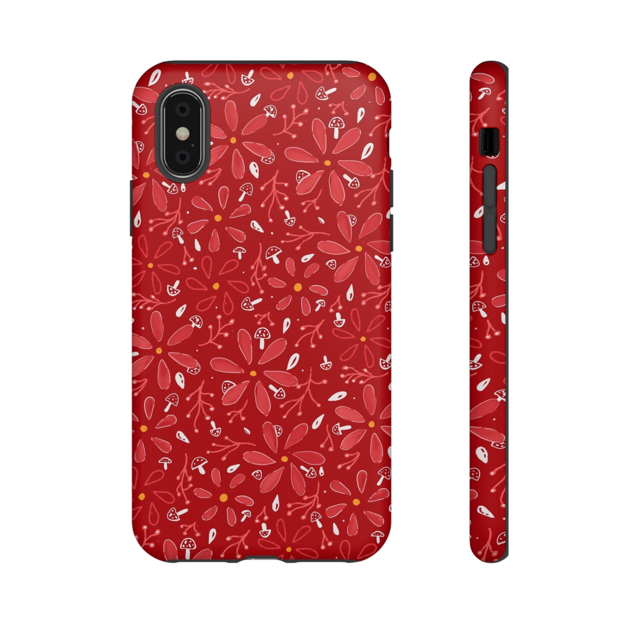 Red Flora Hand Designed Print Tough Cases Printify