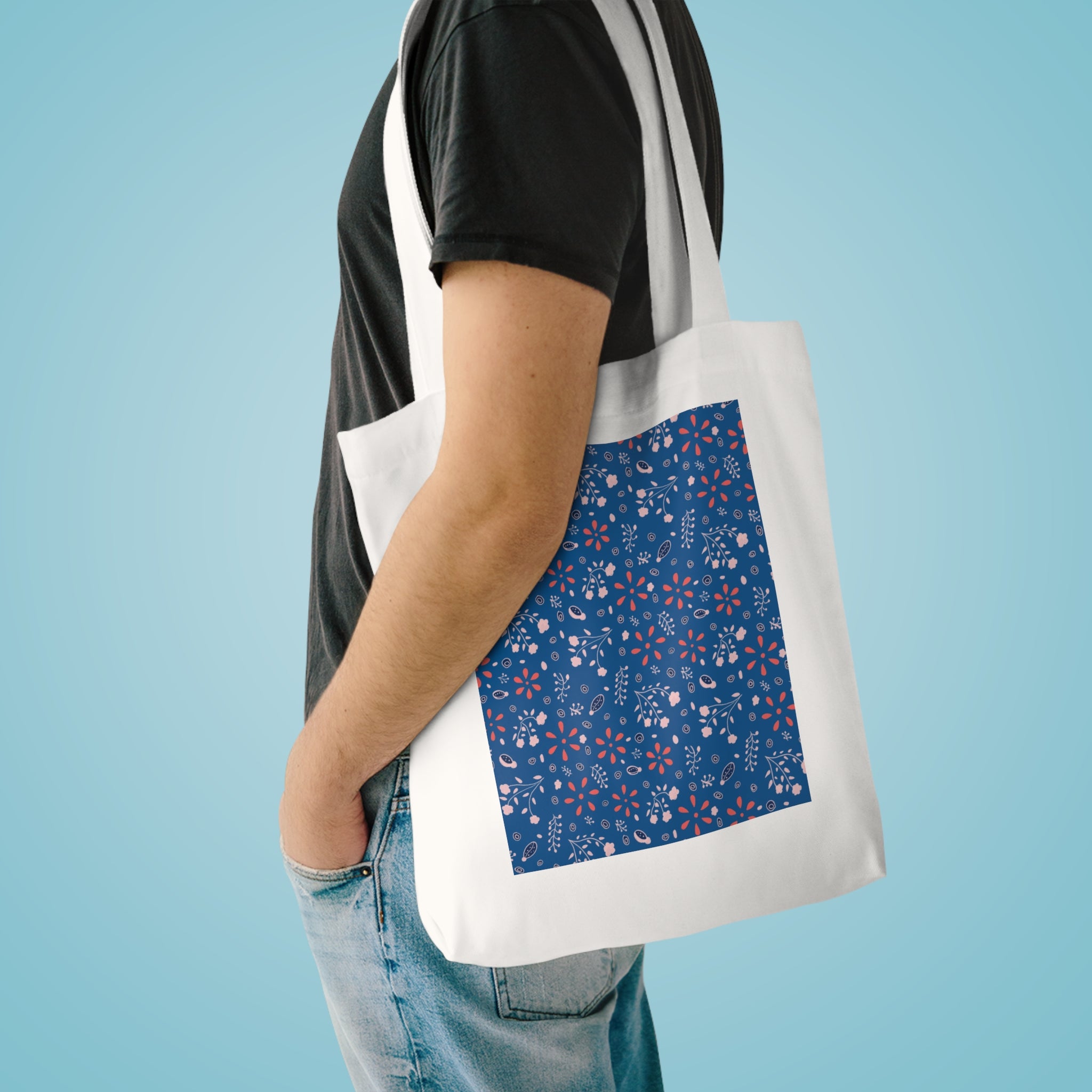 Small Blue Botanic Prints Cotton Tote Bag