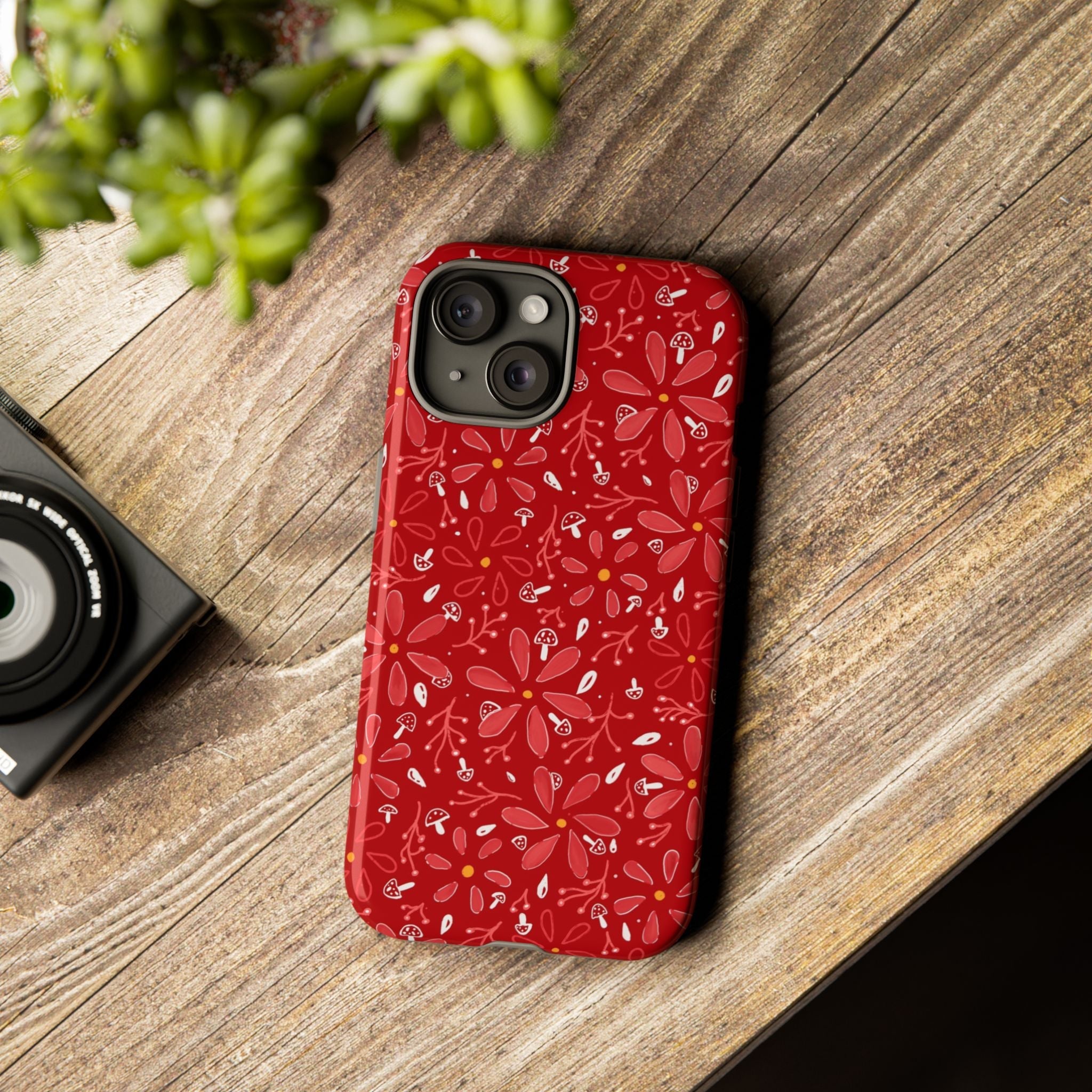 Red Flora Hand Designed Print Tough Cases Printify