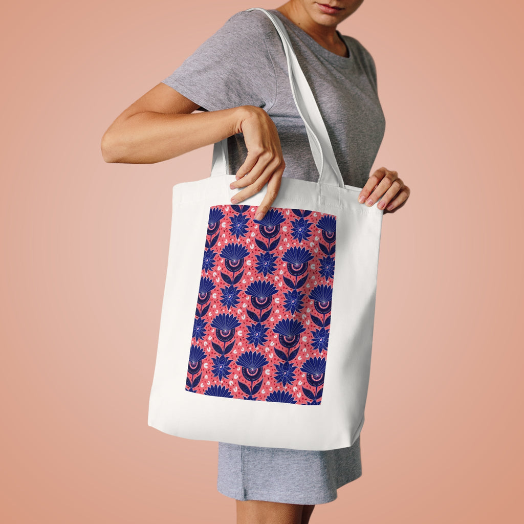 Blue Flora Pink Base Hand Designed Prints Cotton Tote Bag Printify