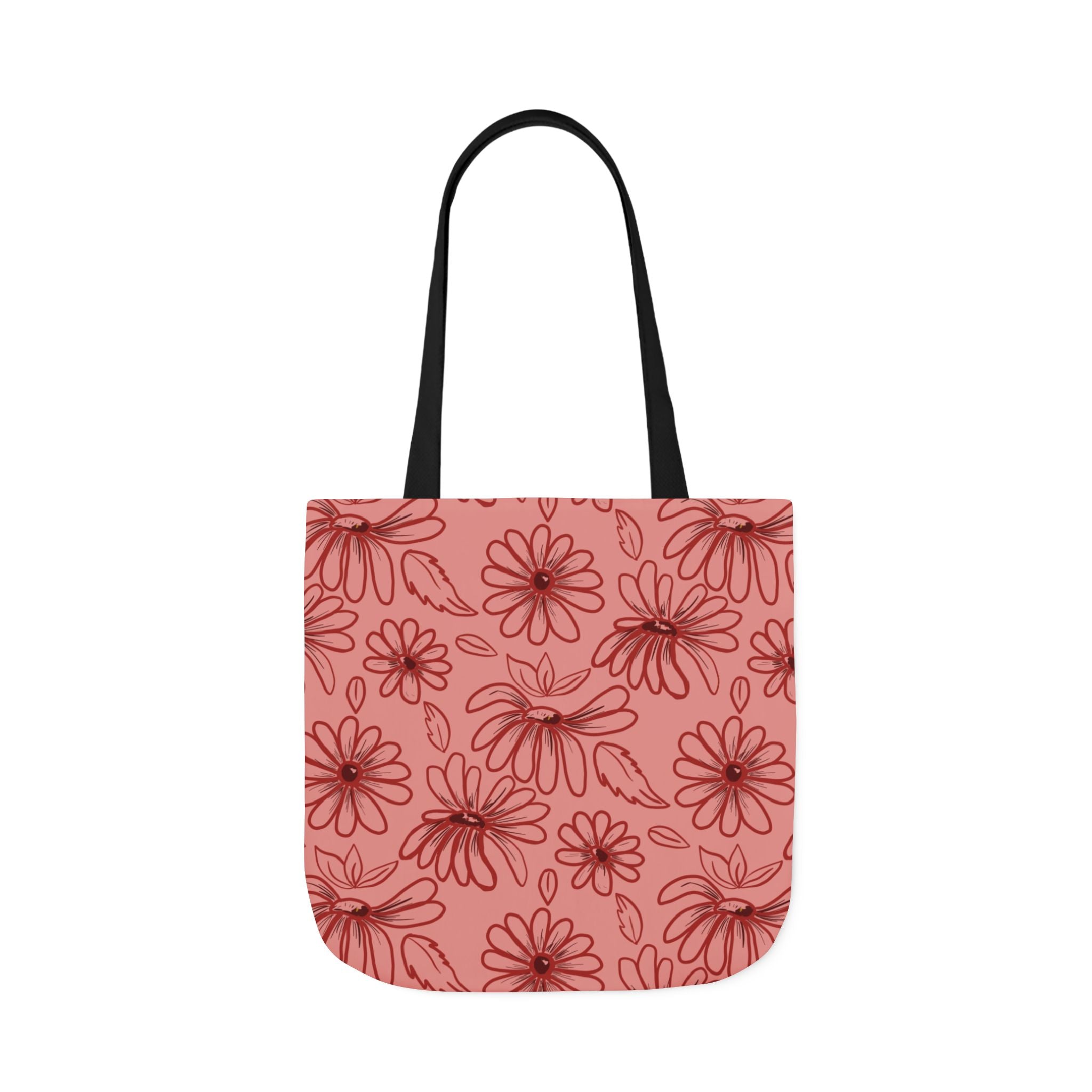 Red Flower Reusable Hand Designed Prints Canvas Tote Bag, 5-Color Straps Printify