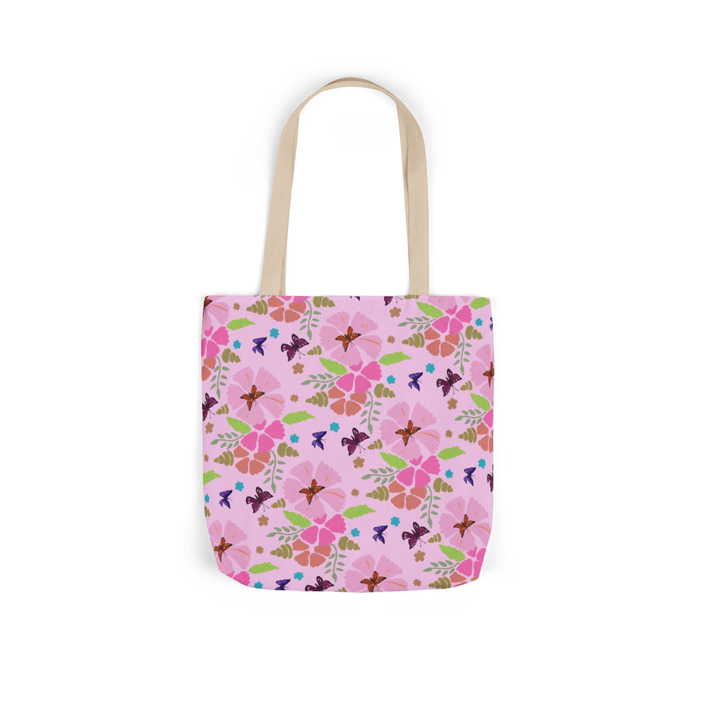 Pink Butterfly Garden Canvas Tote Bag, 5-Color Straps Printify