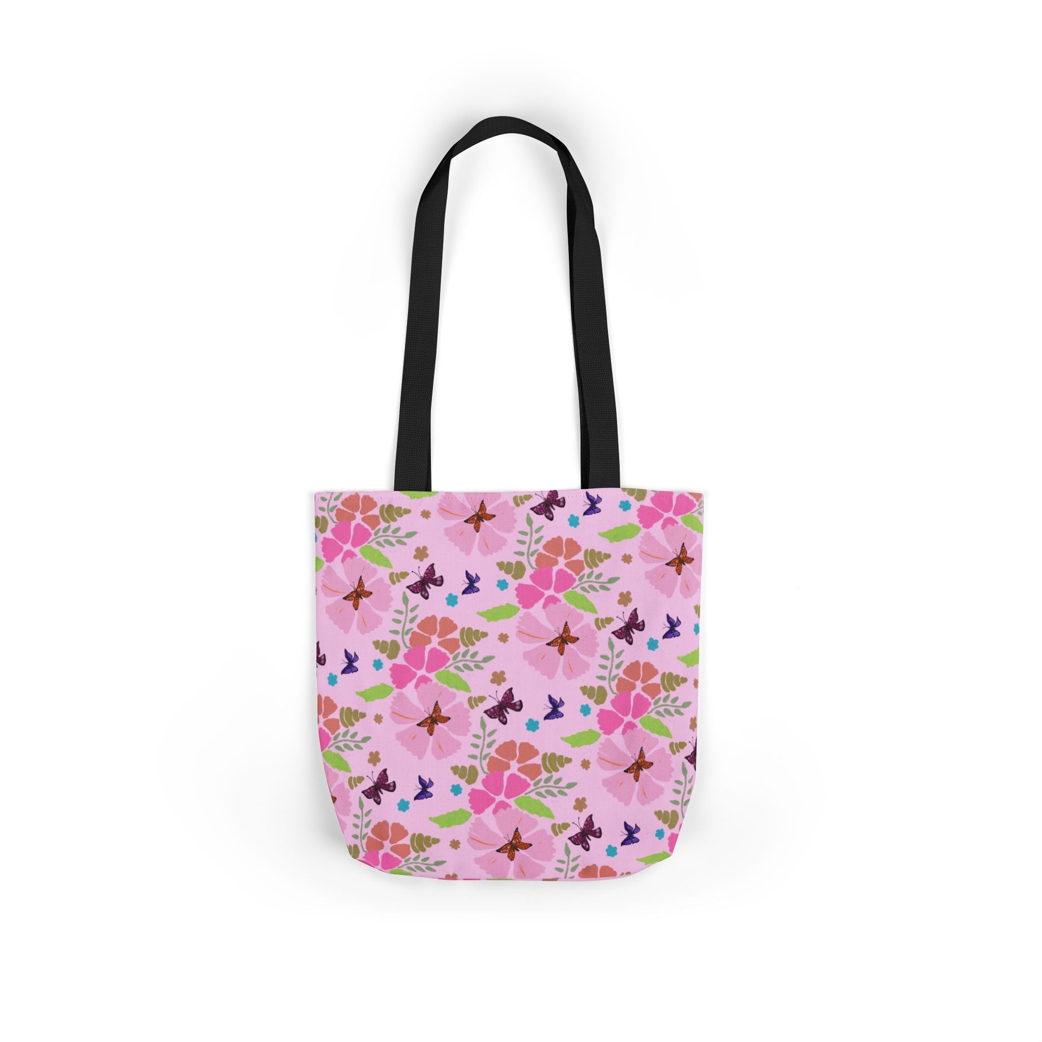 Pink Butterfly Garden Canvas Tote Bag, 5-Color Straps Printify