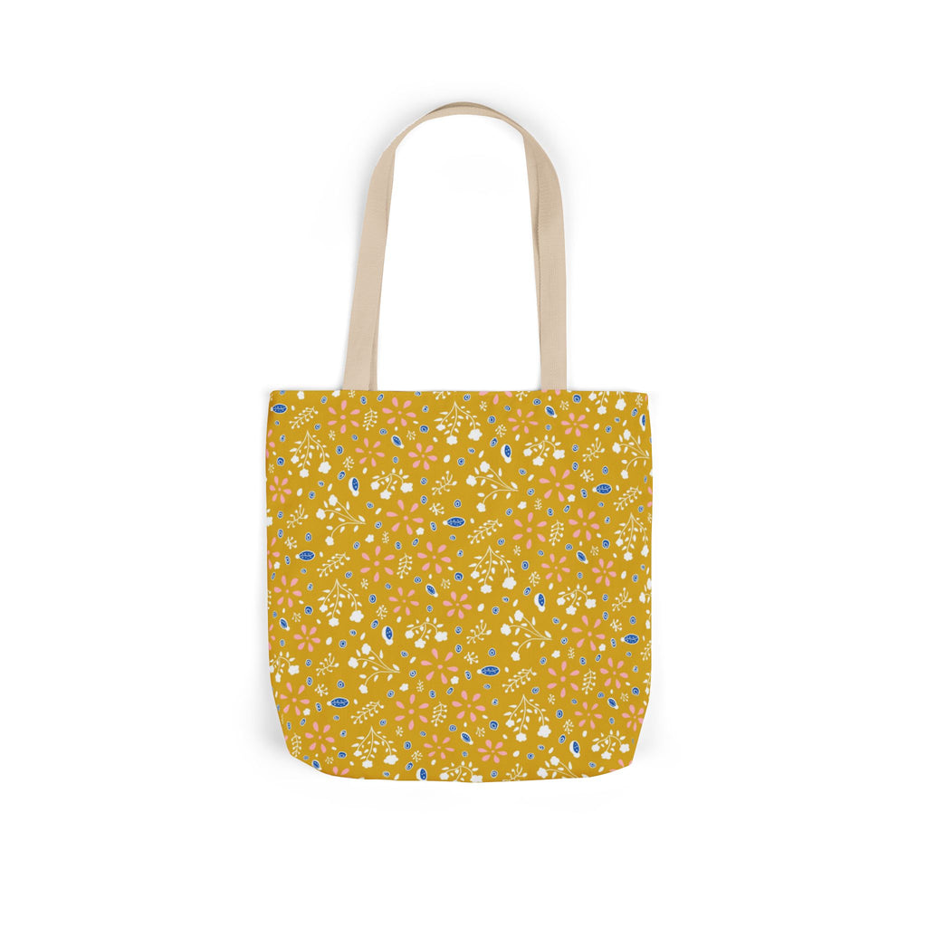 Golden Yellow Botanic Canvas Tote Bag, 5-Color Straps