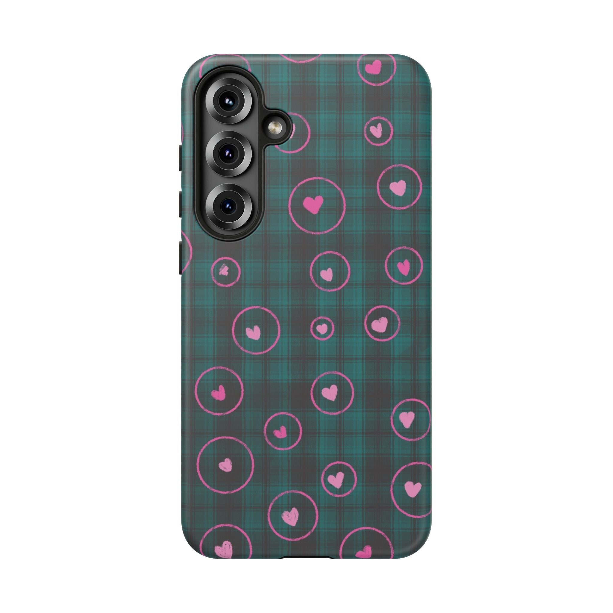 Rich Green with Pink Hear Hand Drawn Prints Tough Cases Printify